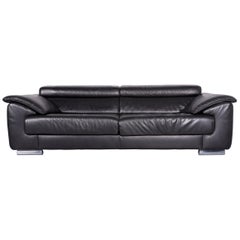 Ewald Schillig Brand Blues Leather Sofa Black Three-Seat