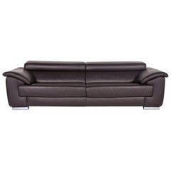 Ewald Schillig Brand Blues Leather Sofa Brown Three-Seat Couch