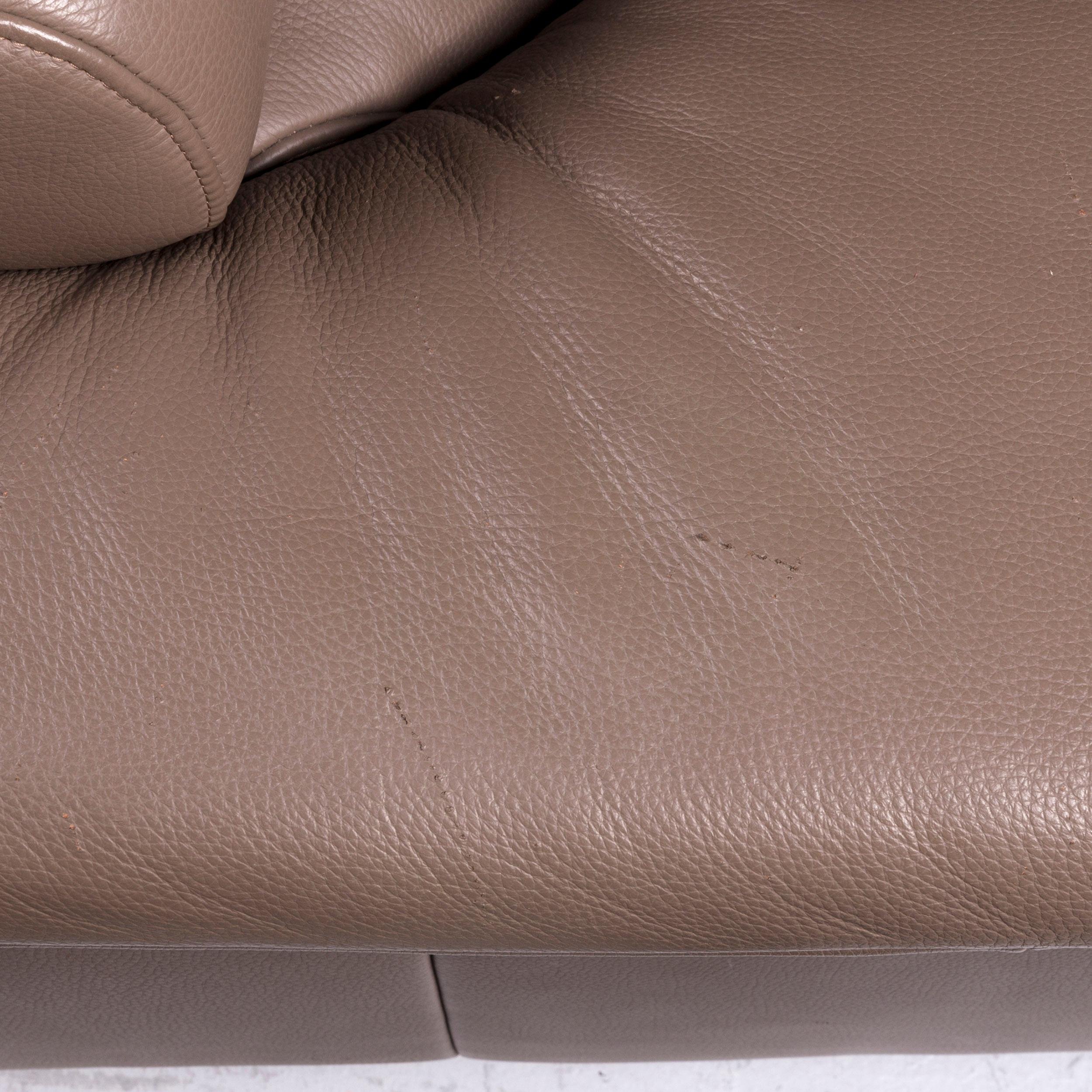 Ewald Schillig Brand Blues Leather Sofa Brown Three-Seat 8