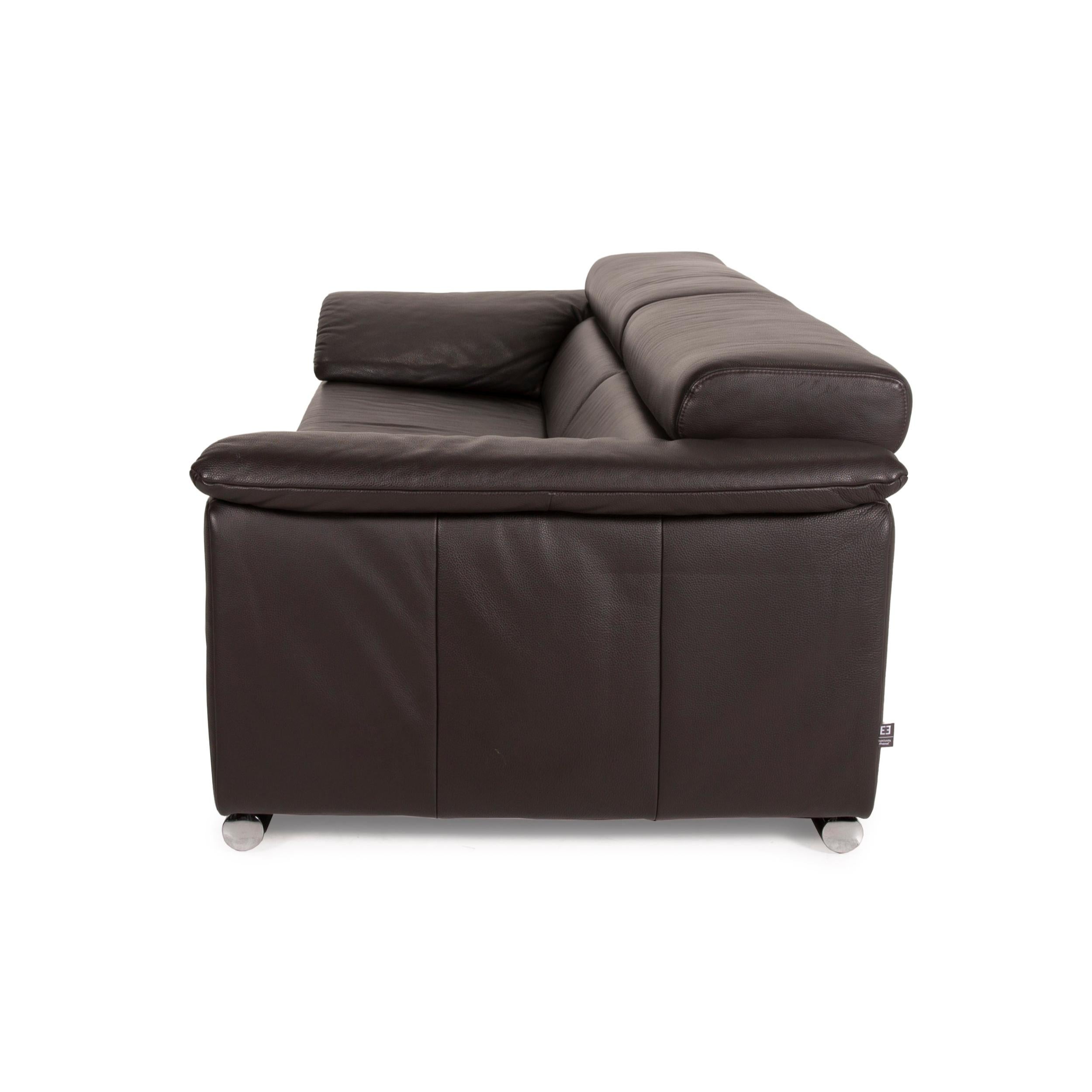 Ewald Schillig Braunes Leder-Sofa mit zwei Sitzen und Espressofunktion 2