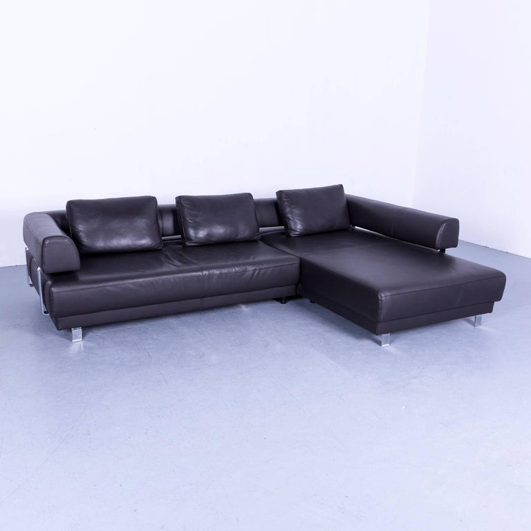 Ewald Schillig Brand Face Designer Corner Sofa Brown Leather Couch Modern