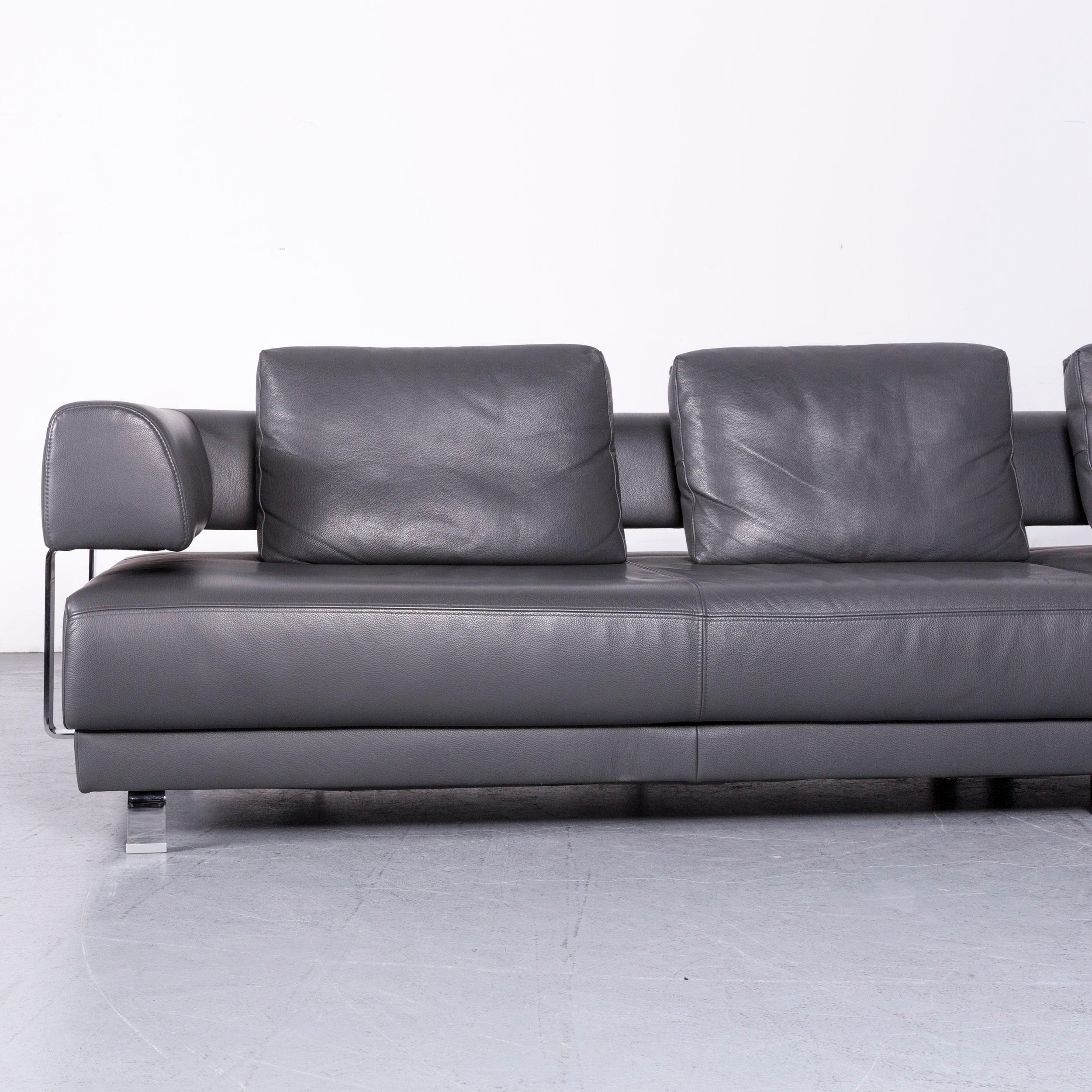 Ewald Schillig Brand Face Designer Sofa Leather Grey Corner Couch In Good Condition For Sale In Cologne, DE