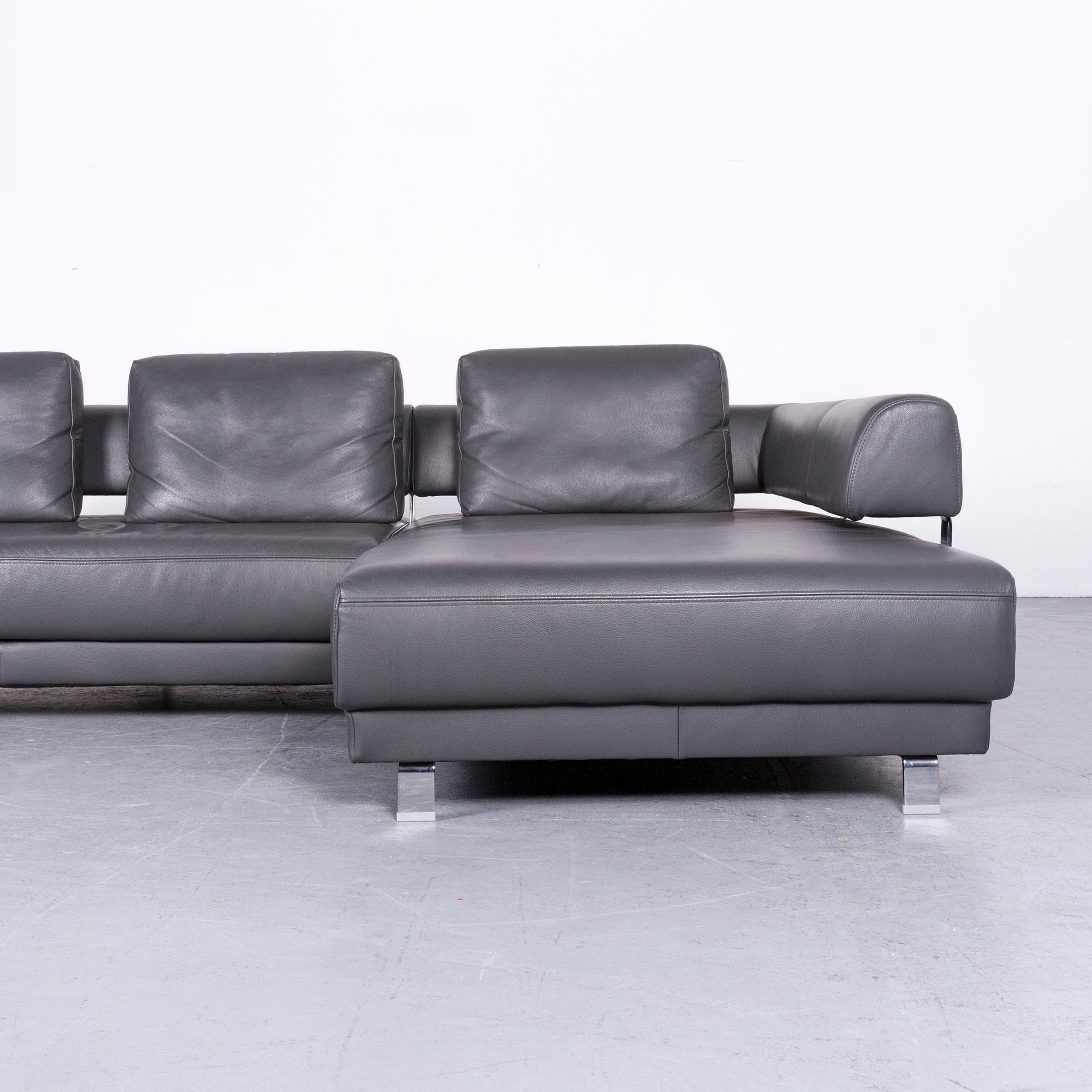 Ewald Schillig Brand Face Designer Sofa Leather Grey Corner Couch In Good Condition In Cologne, DE