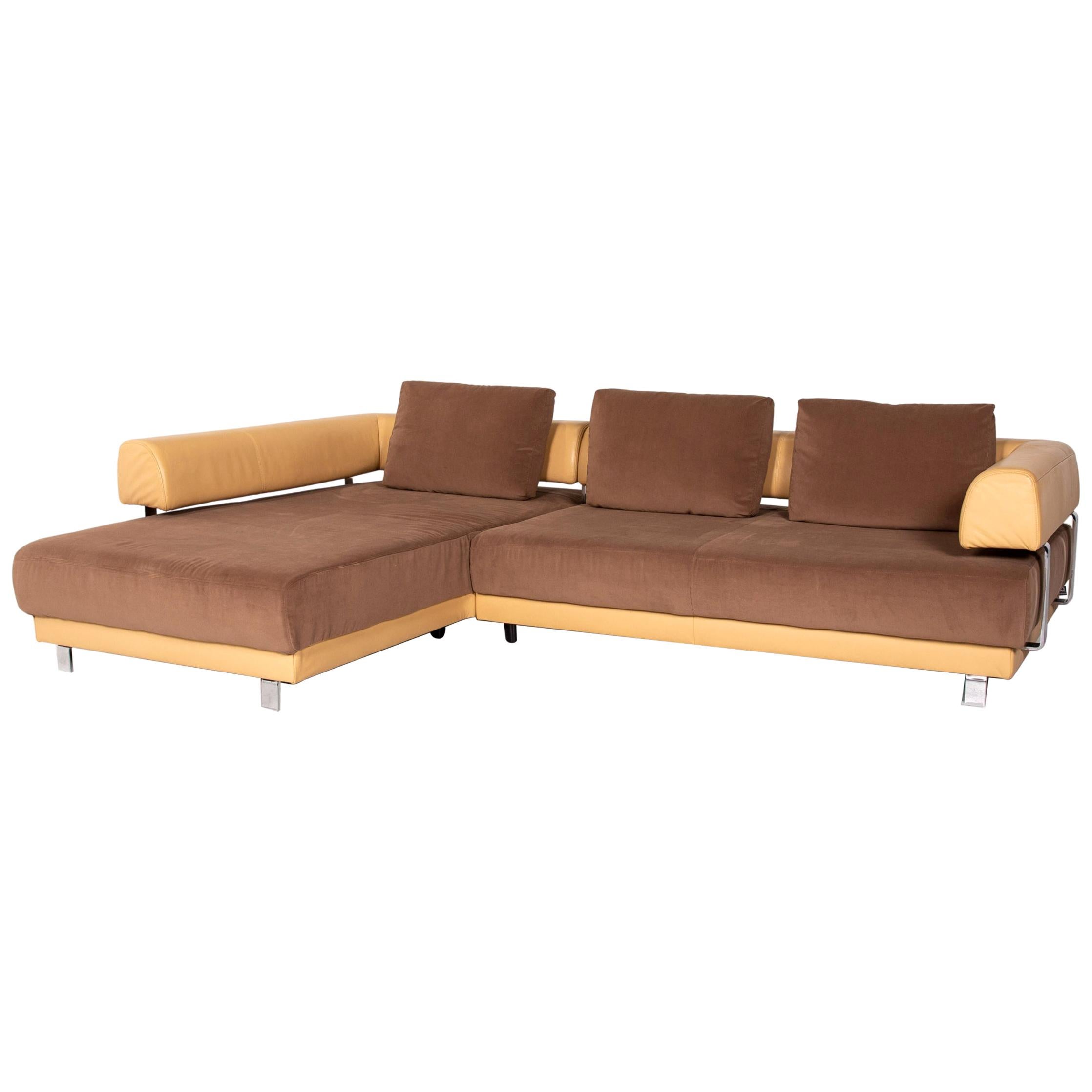 Ewald Schillig Brand Face Electric Function Leather Fabric Corner Sofa Beige For Sale