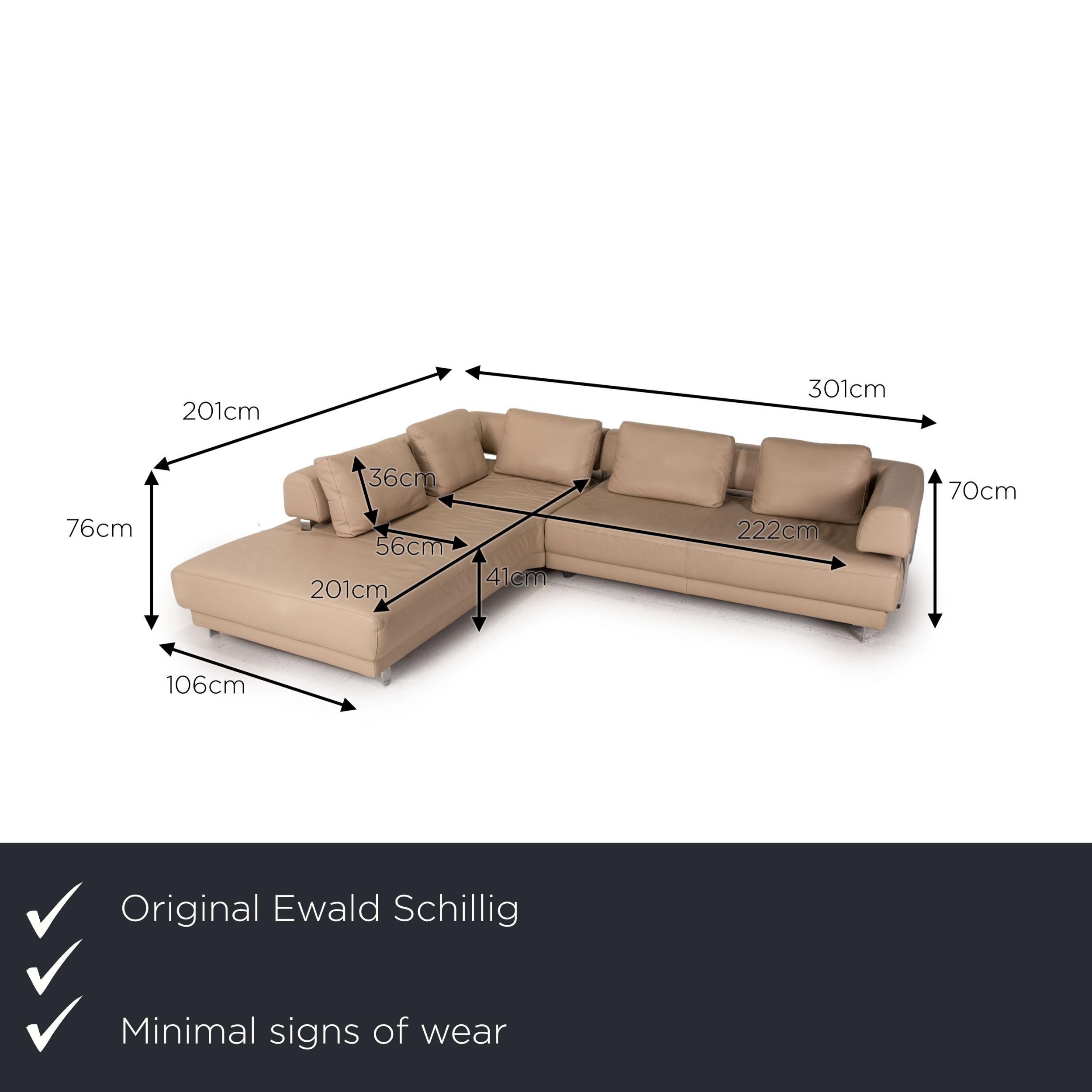 We present to you an Ewald Schillig Brand Face leather sofa beige corner sofa couch.
  
 

 Product measurements in centimeters:
 

 depth: 106
 width: 201
 height: 76
 seat height: 41
 rest height: 70
 seat depth: 56
 seat width: 201
