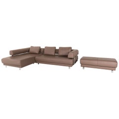 Ewald Schillig Brand Face Leather Sofa Set Brown 1 Corner Sofa 1 Stool