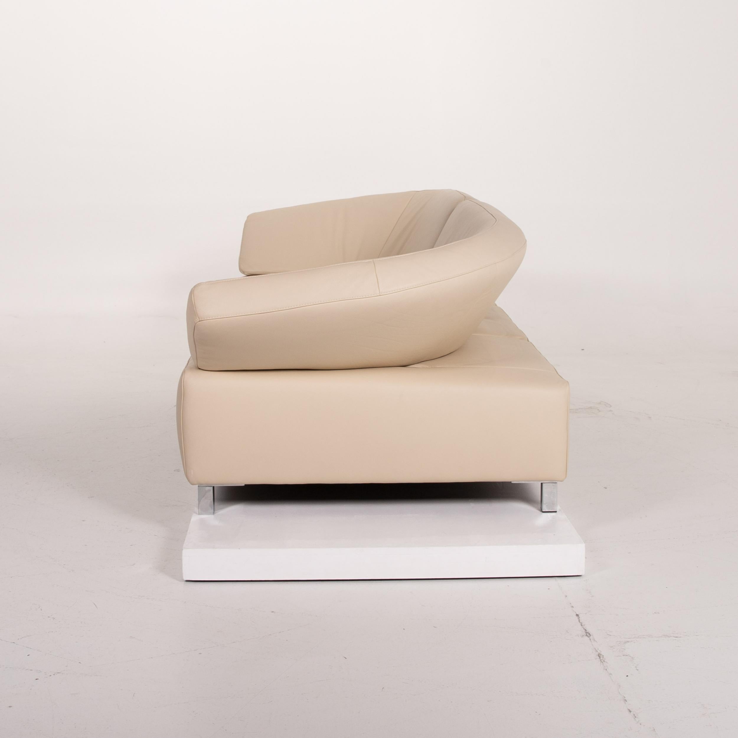Ewald Schillig Schmetterlingsleder-Sofa in Creme mit drei Sitzen 1