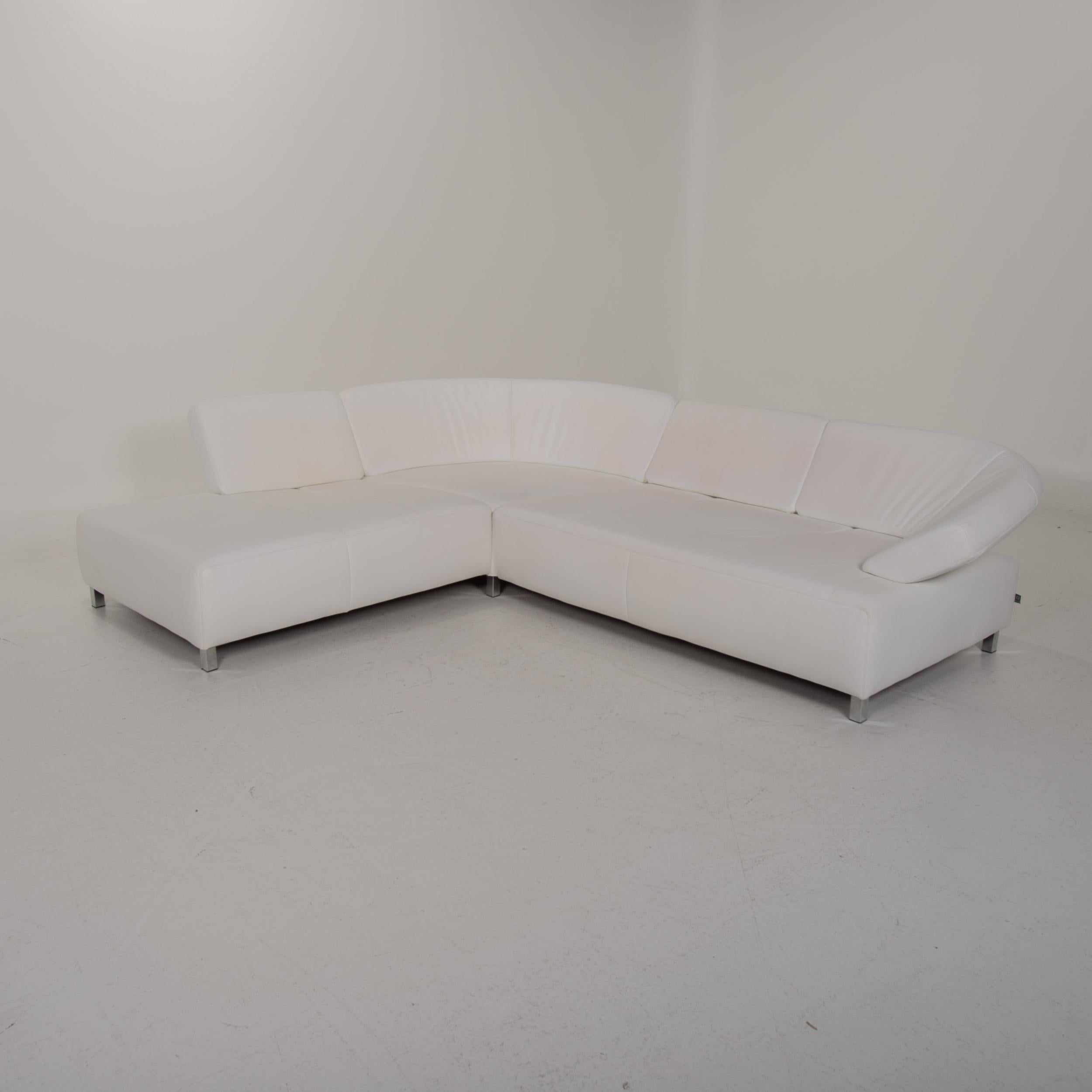 Ewald Schillig Butterfly Leather Sofa White Corner Sofa In Good Condition In Cologne, DE