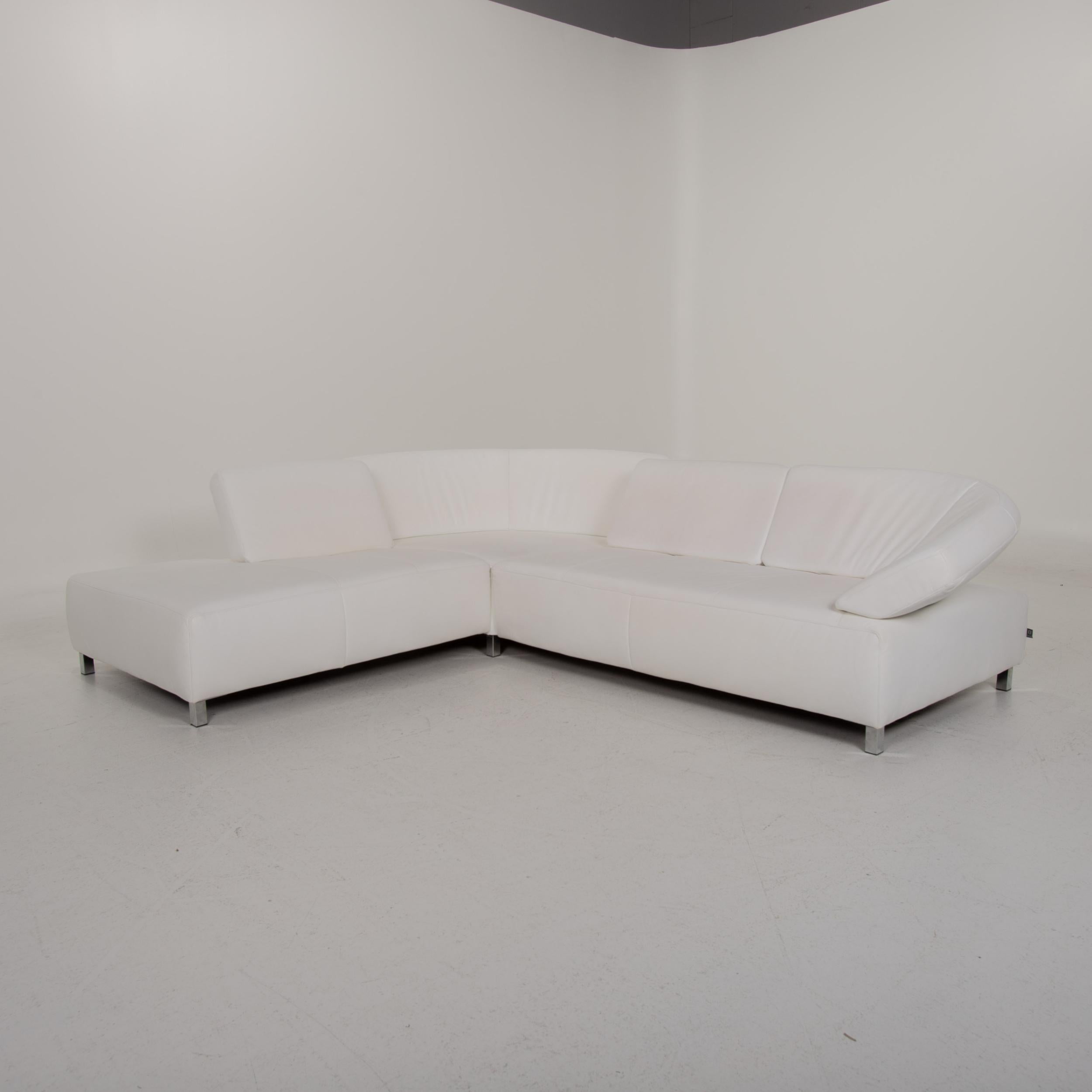 Contemporary Ewald Schillig Butterfly Leather Sofa White Corner Sofa