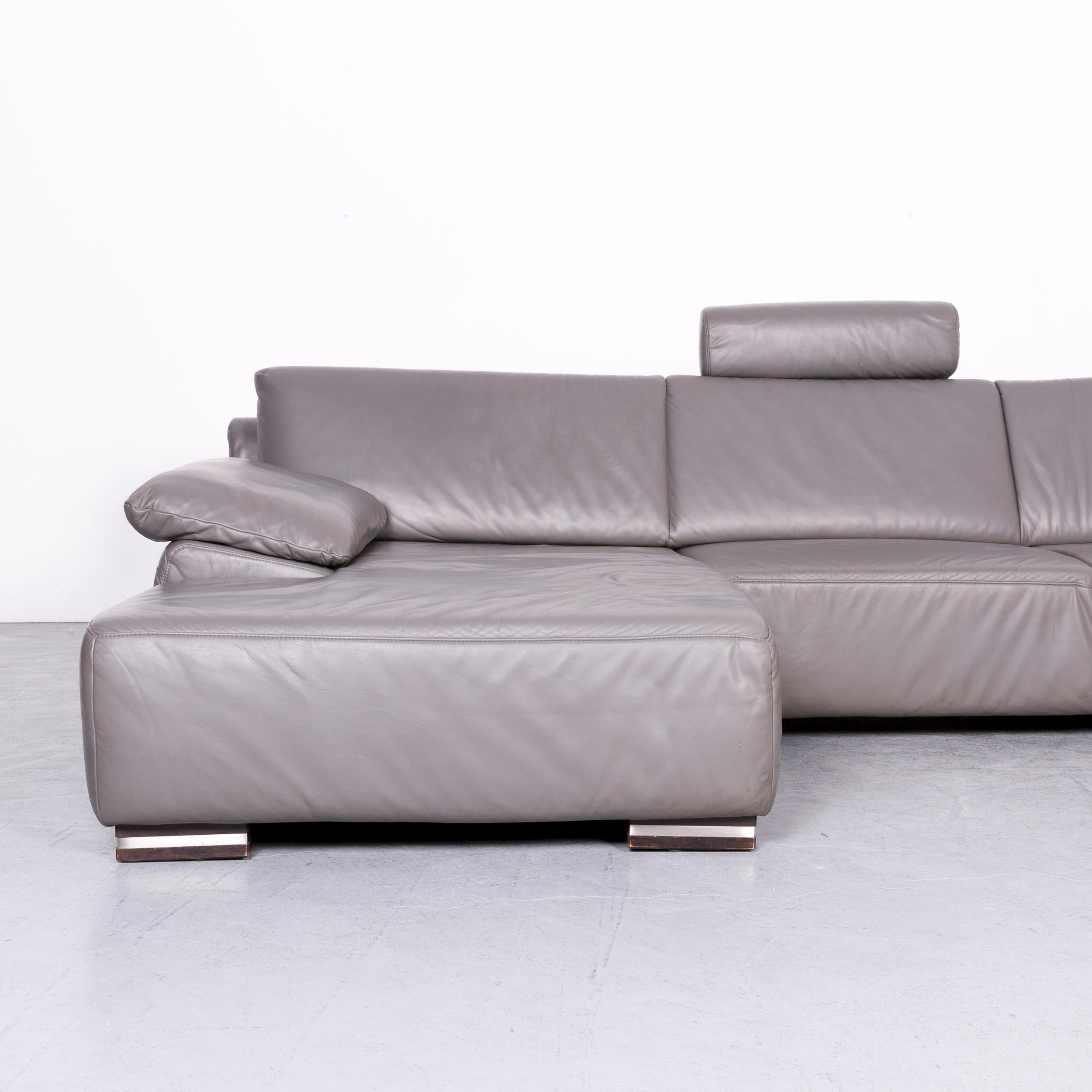 Ewald Schillig Designer Corner Sofa Set Couch Leather Grey Modern In Good Condition In Cologne, DE