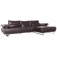 Ewald Schillig Designer Leather Corner Couch Brown Sofa