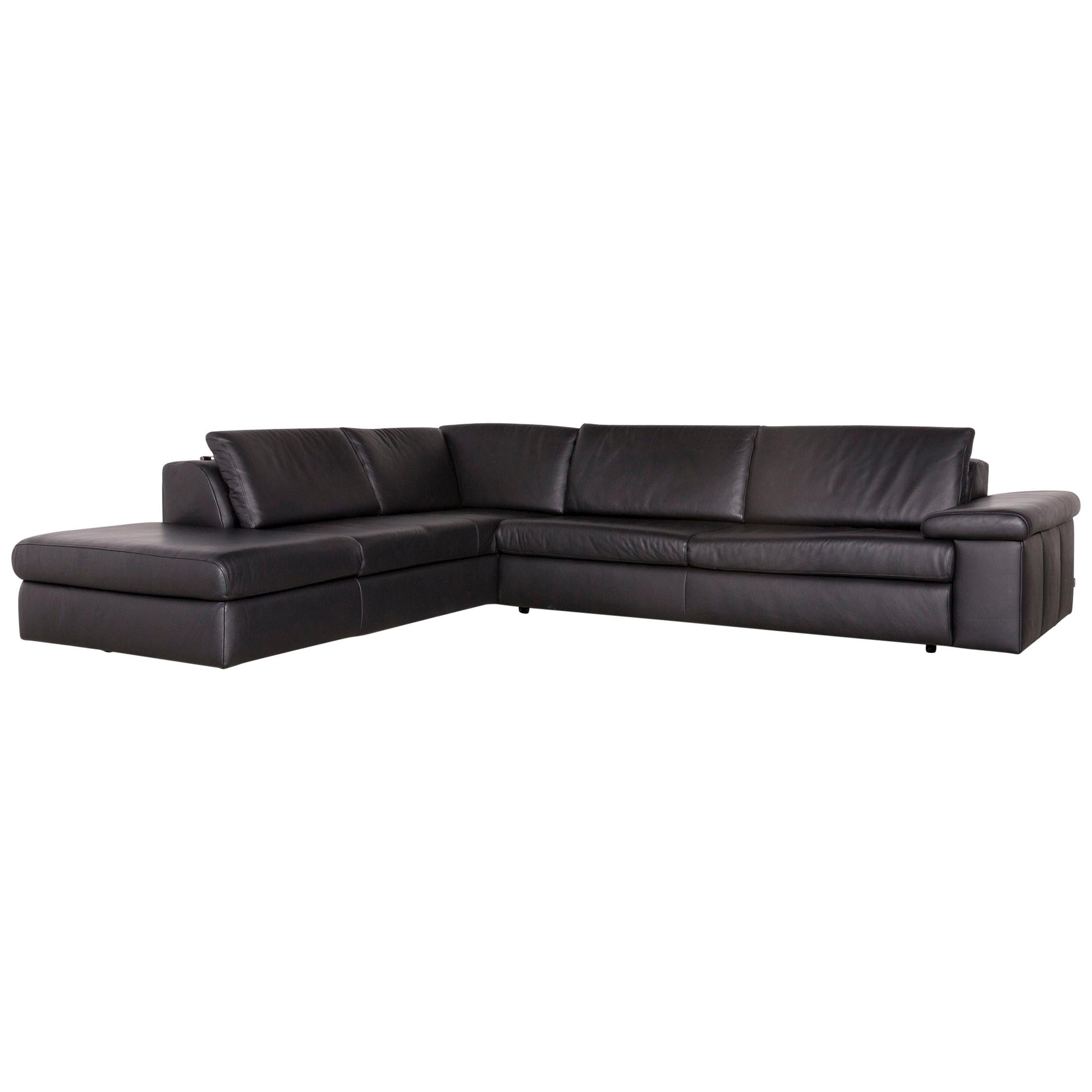 Ewald Schillig Designer Leather Corner Sofa Black Genuine Leather Sofa