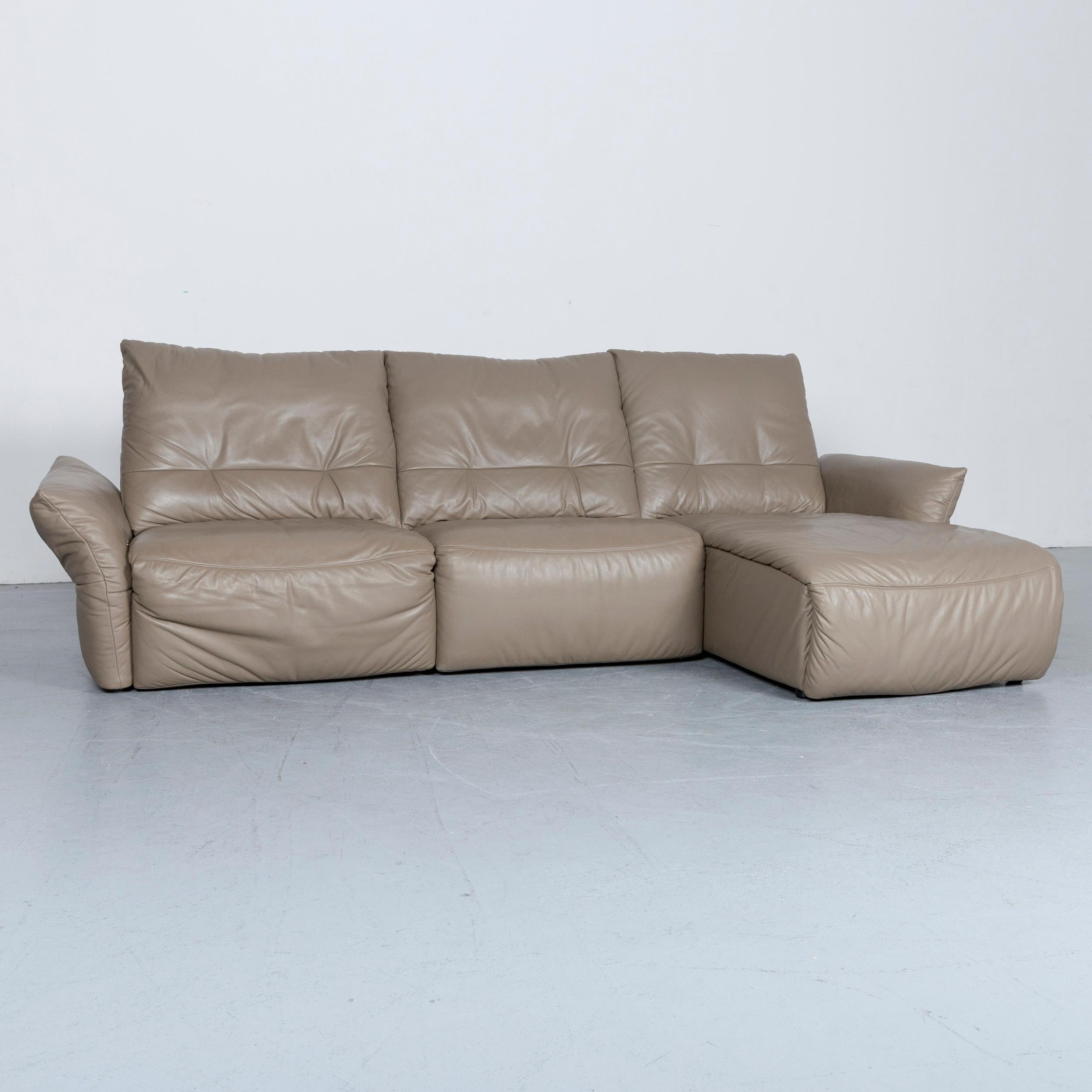 German Ewald Schillig Designer Leather Corner-Sofa Grey with Function