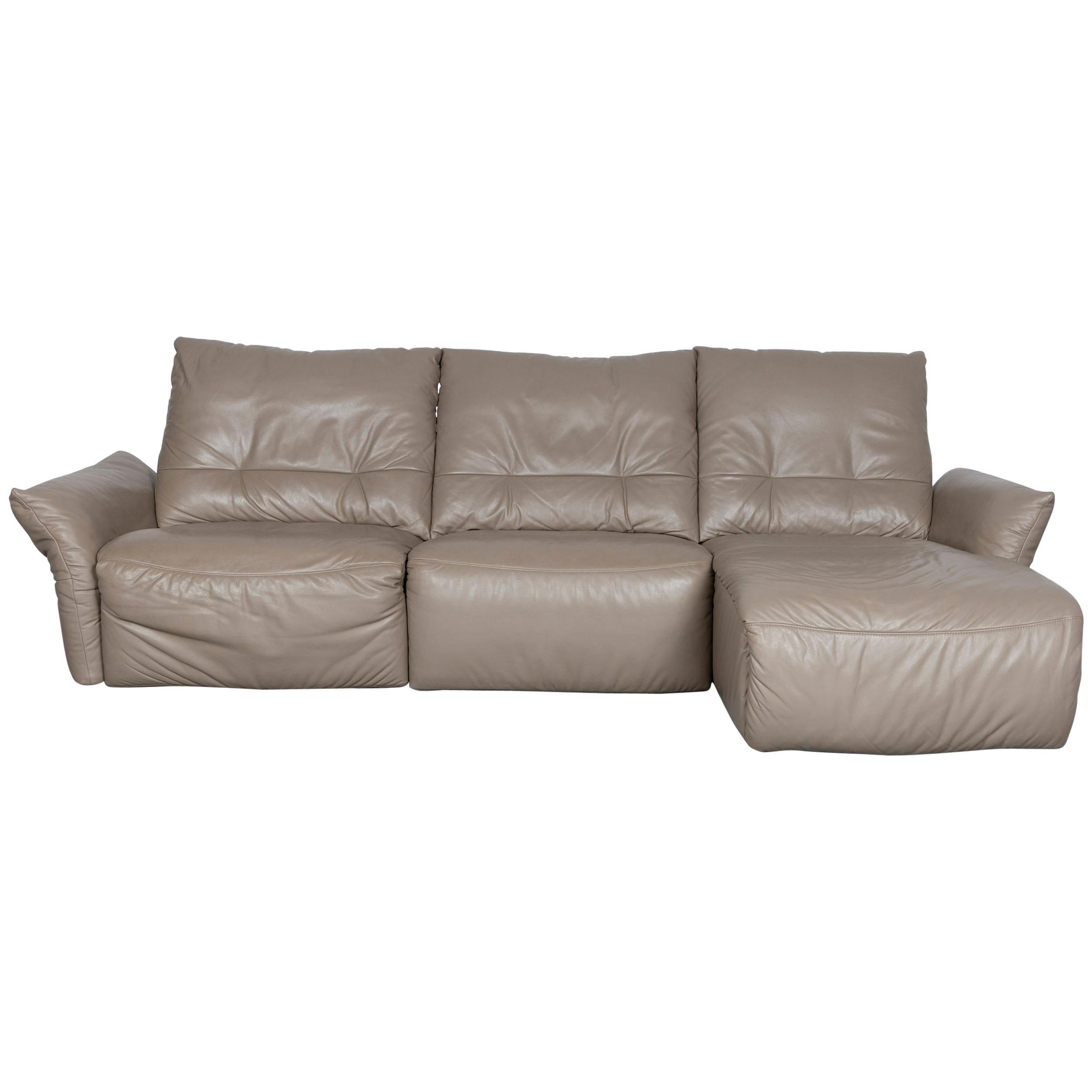 Ewald Schillig Designer Leather Corner-Sofa Grey with Function