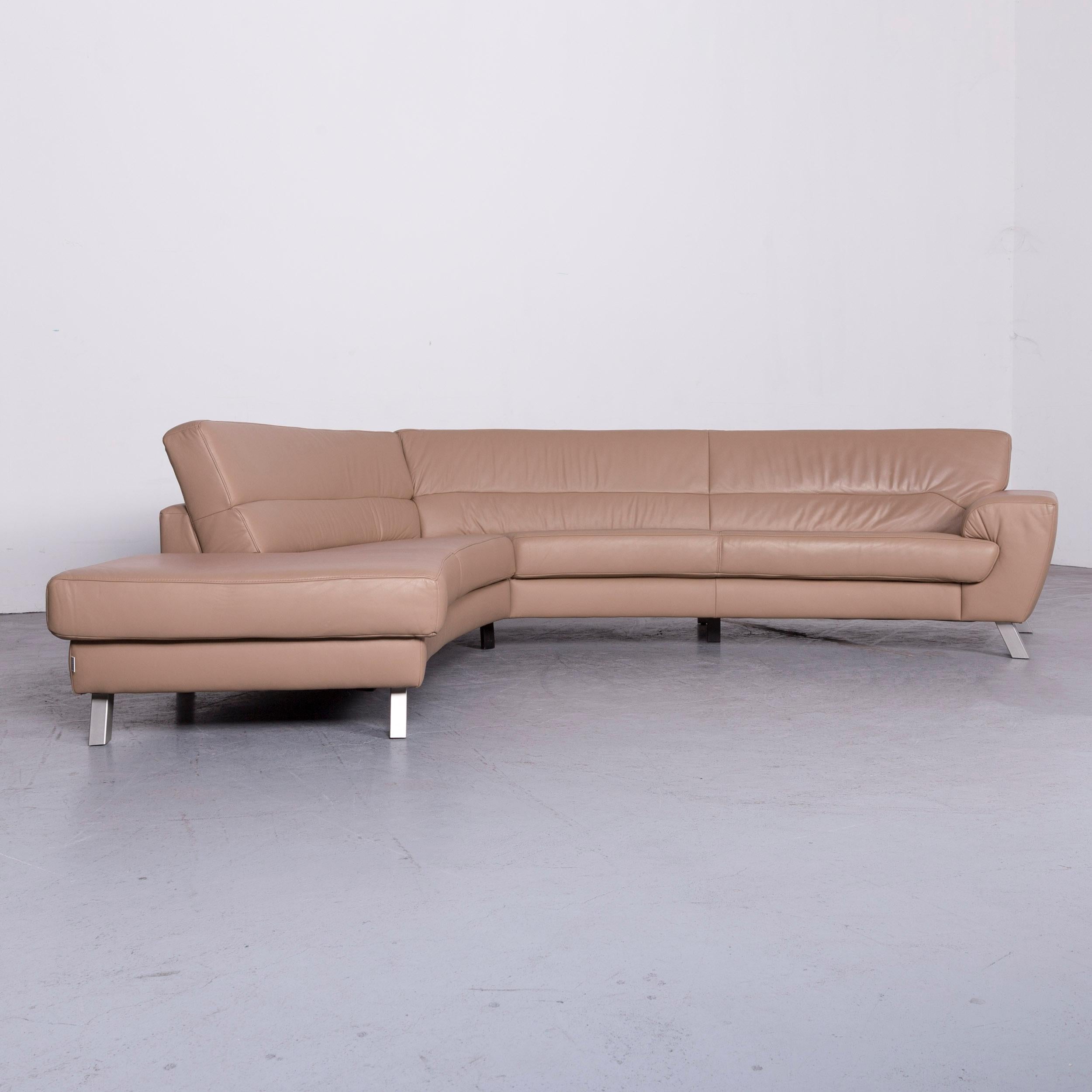 German Ewald Schillig Designer Leather Sofa Beige Corner-Couch For Sale