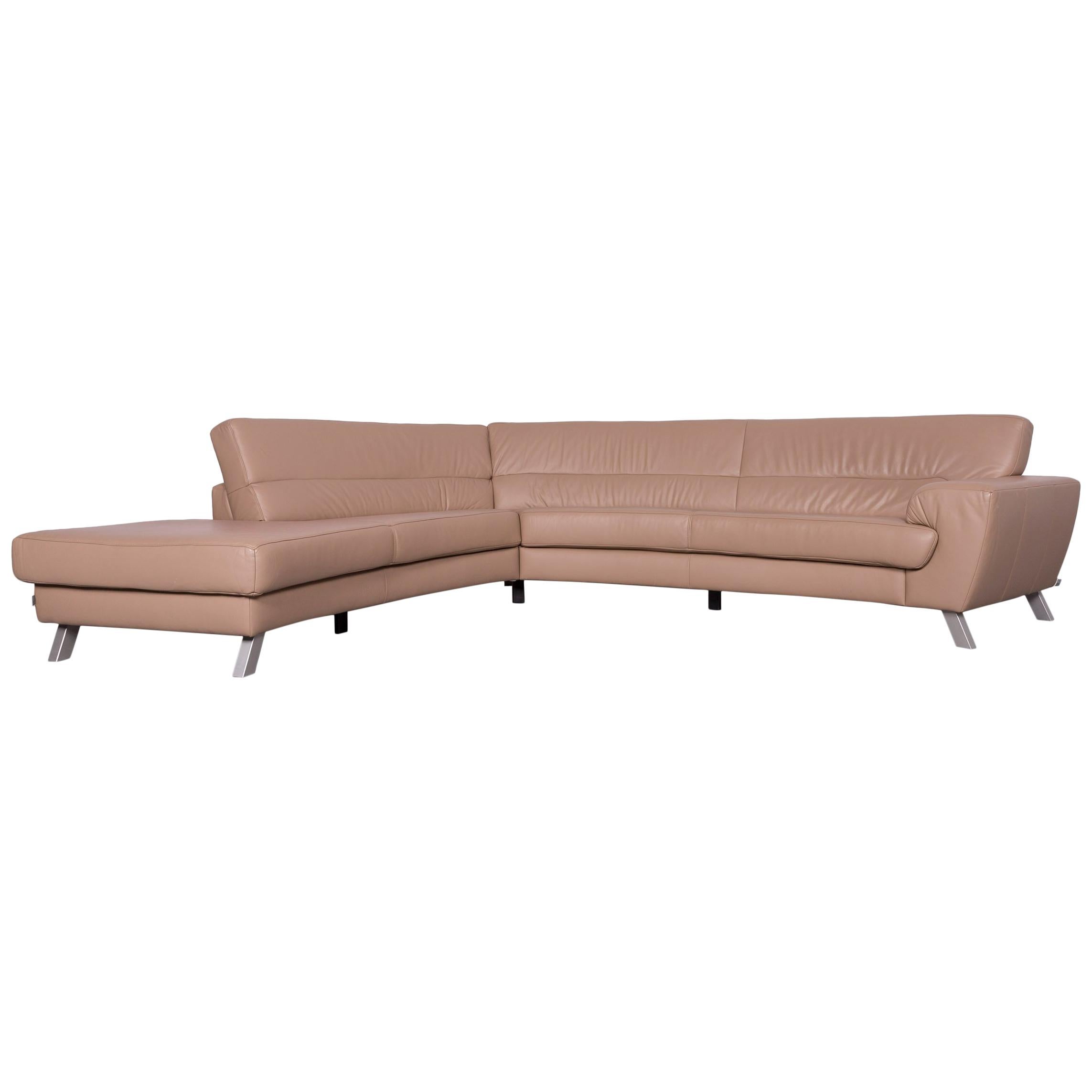 Ewald Schillig Designer Leather Sofa Beige Corner-Couch For Sale