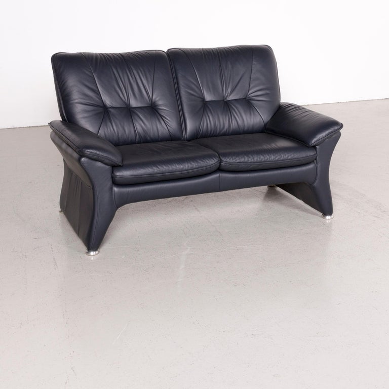 Ewald Schillig Designer Leather Sofa Blue Genuine Two Seat Couch