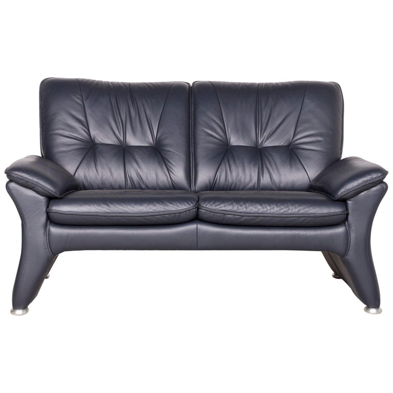 Ewald Schillig Designer Leather Sofa Blue Genuine Leather ...