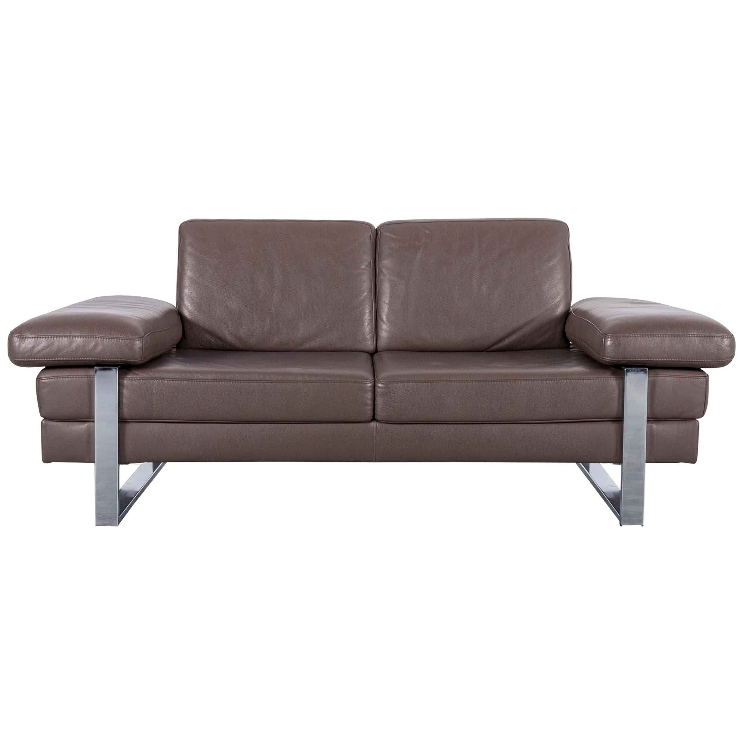 Ewald Schillig Designer Leather Sofa Brown Two-Seat For Sale