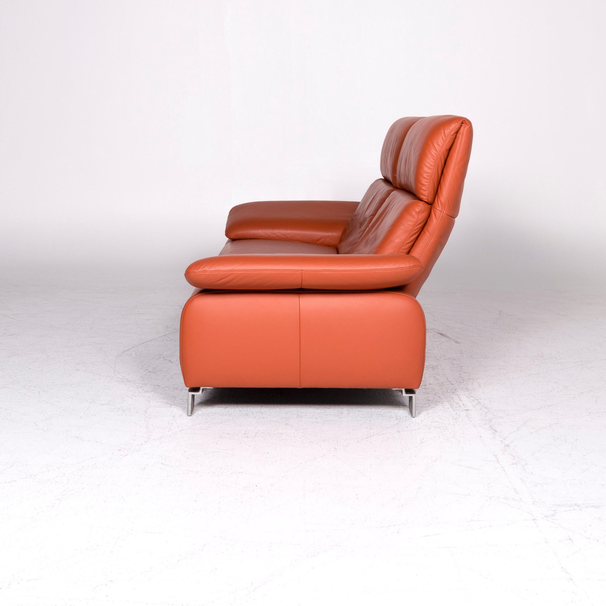 Ewald Schillig Designer Leather Sofa Orange Three-Seat Couch 3