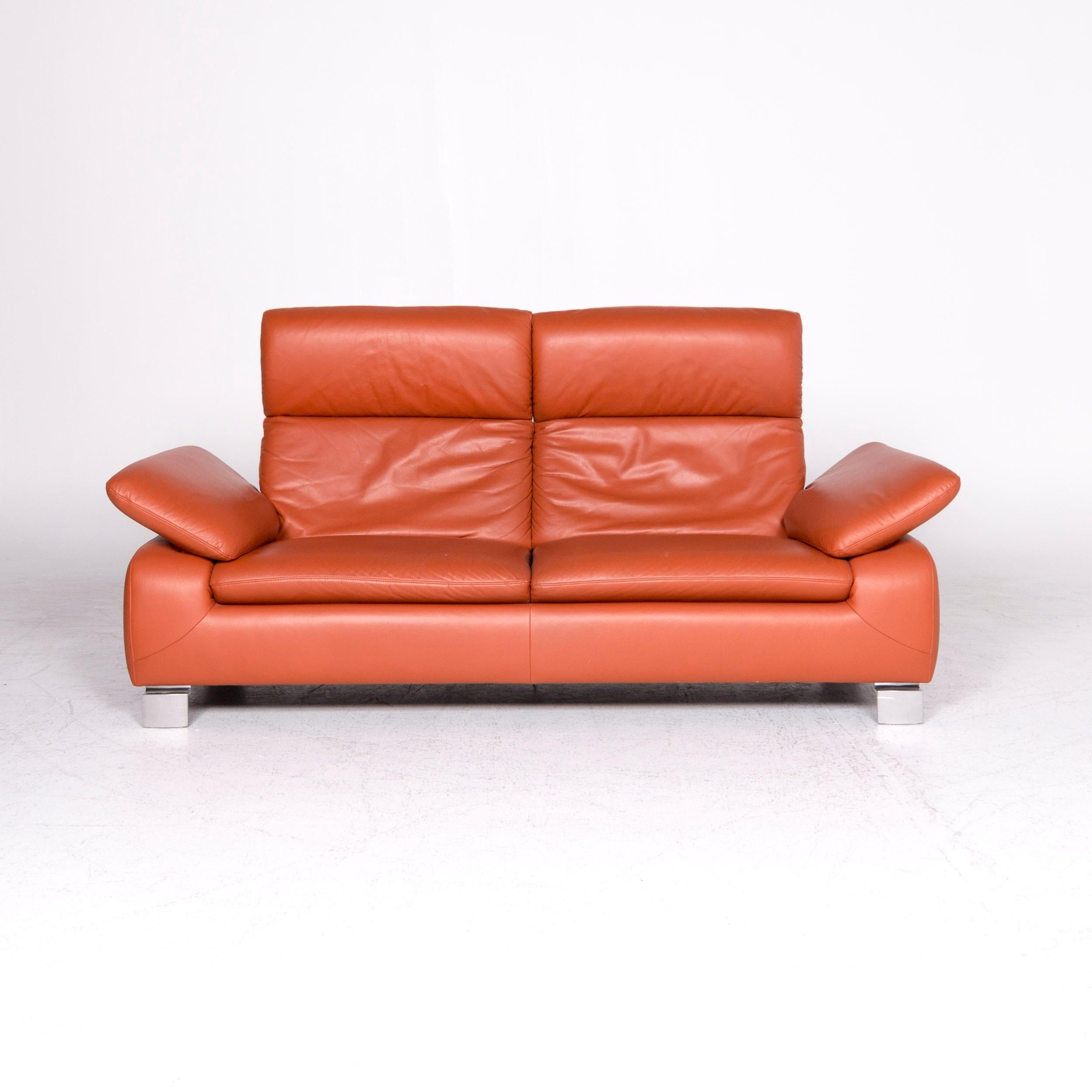 Modern Ewald Schillig Designer Leather Sofa Orange Three-Seat Couch