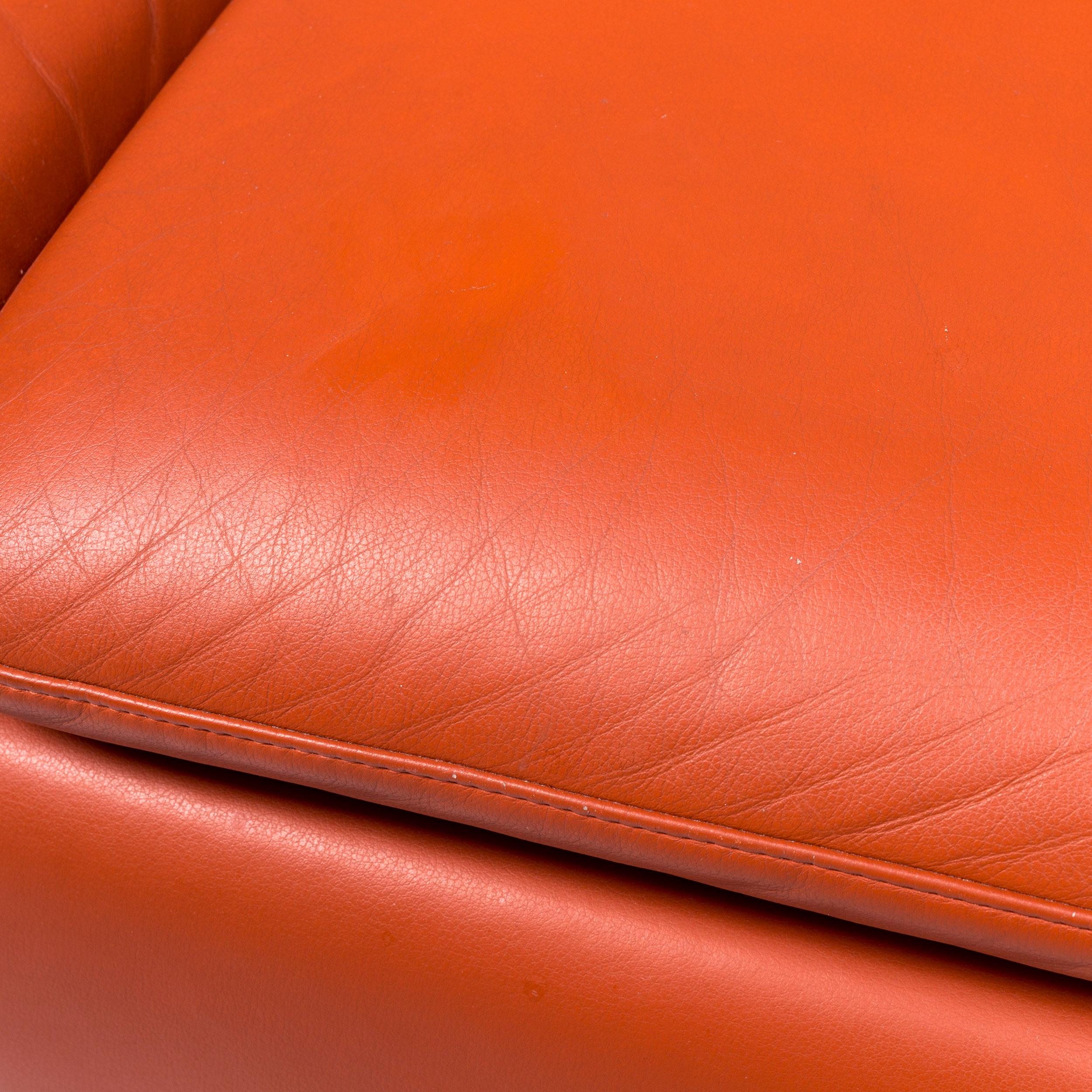 Ewald Schillig Designer Leather Sofa Orange Three-Seat Couch In Good Condition In Cologne, DE