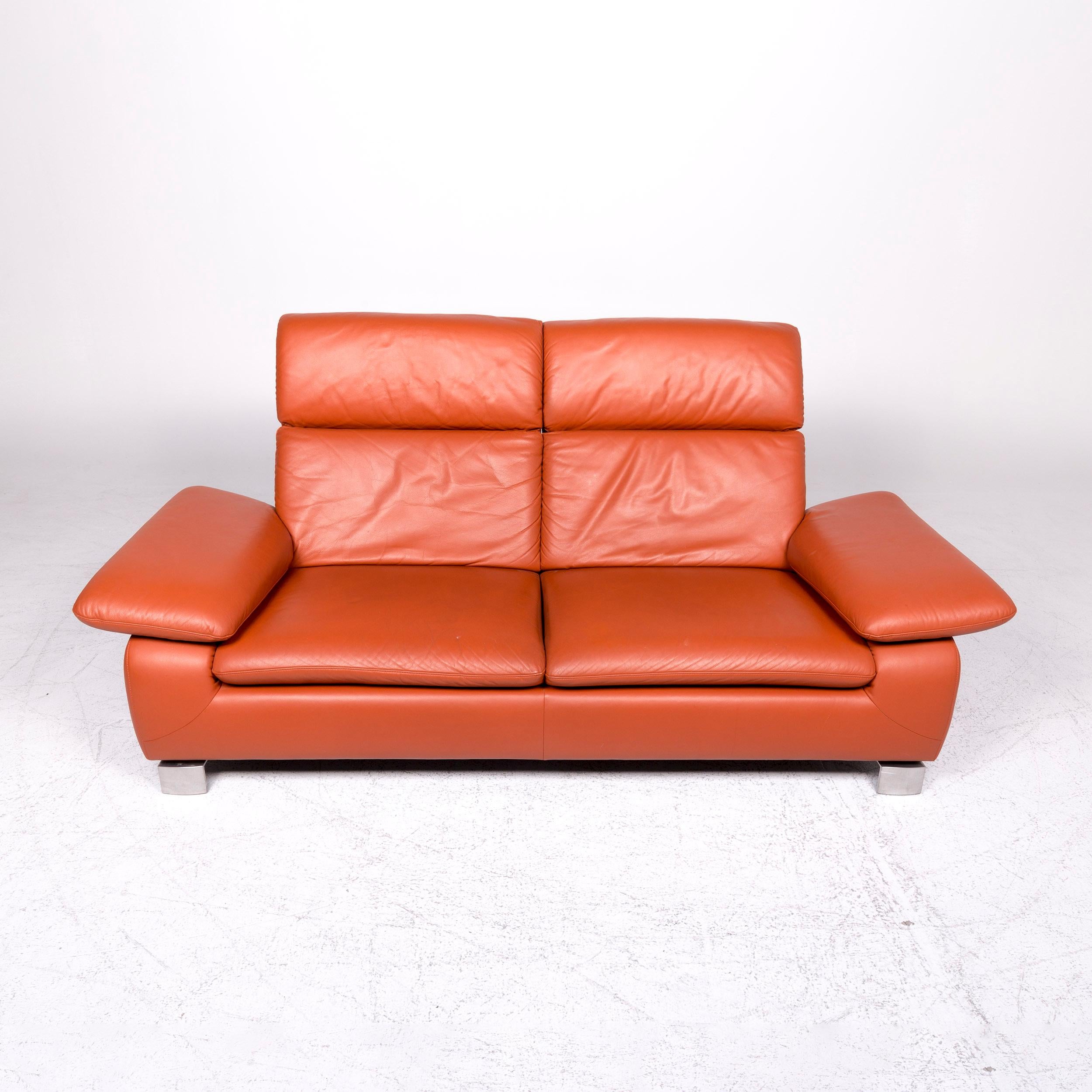 Contemporary Ewald Schillig Designer Leather Sofa Orange Three-Seat Couch