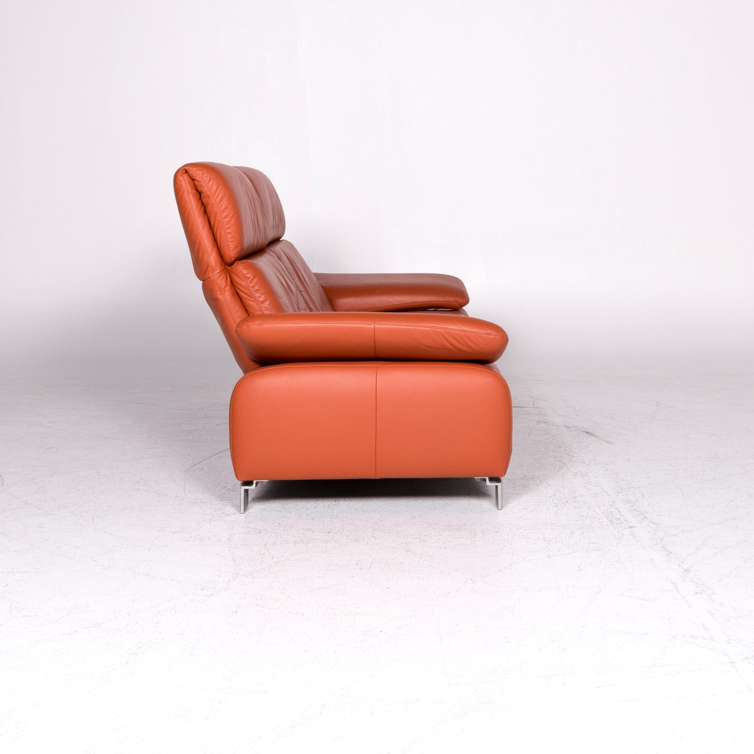 Ewald Schillig Designer Leather Sofa Orange Three-Seat Couch 1