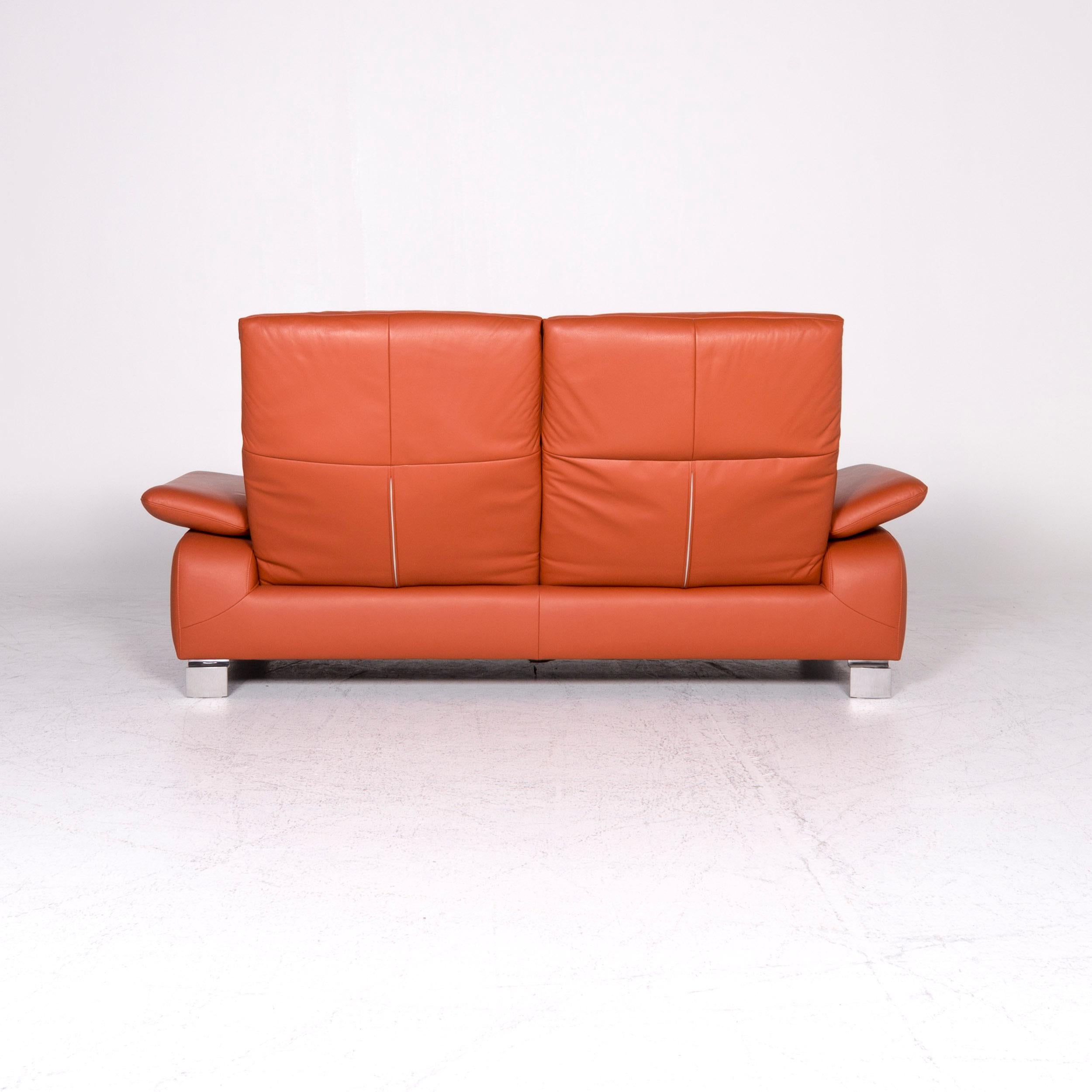 Ewald Schillig Designer Leather Sofa Orange Three-Seat Couch 2