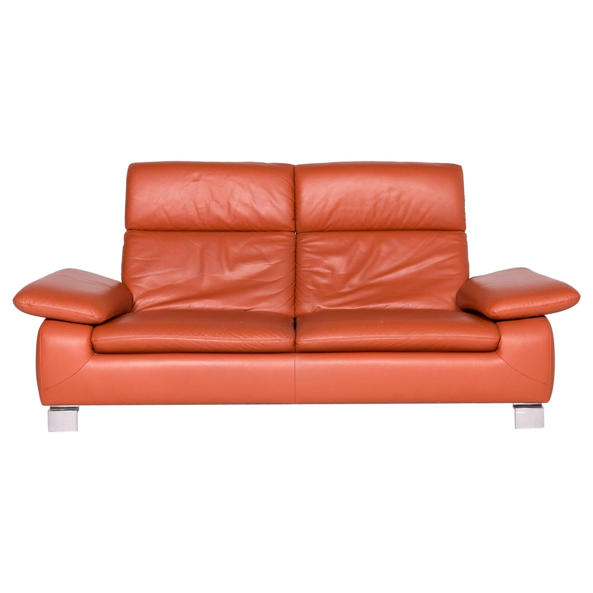 Ewald Schillig Designer Leather Sofa Orange Three-Seat Couch