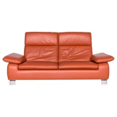 Ewald Schillig Designer Leather Sofa Orange Three-Seat Couch