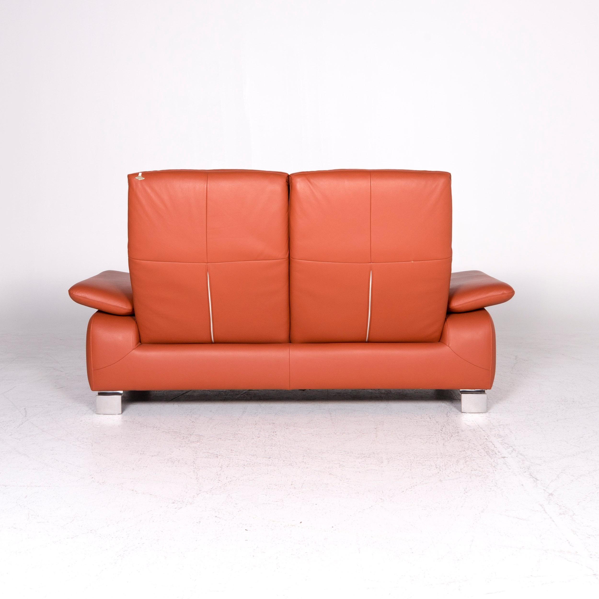 Ewald Schillig Designer Leather Sofa Orange Two-Seat Couch For Sale 4