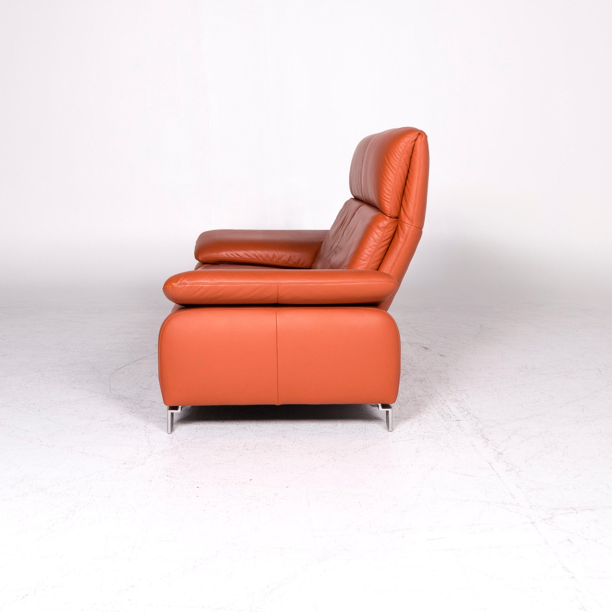 Ewald Schillig Designer Leather Sofa Orange Two-Seat Couch For Sale 5
