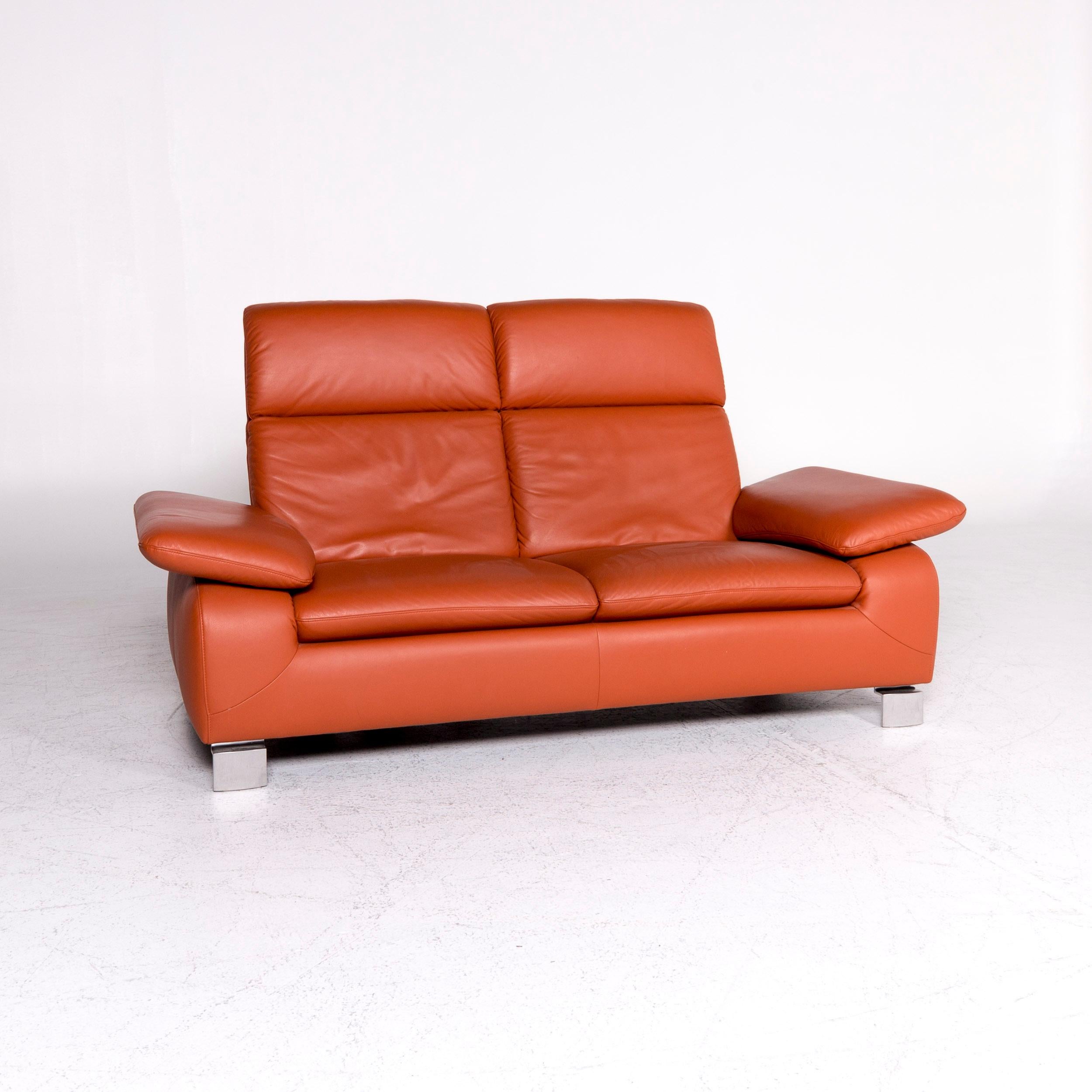 Modern Ewald Schillig Designer Leather Sofa Orange Two-Seat Couch For Sale