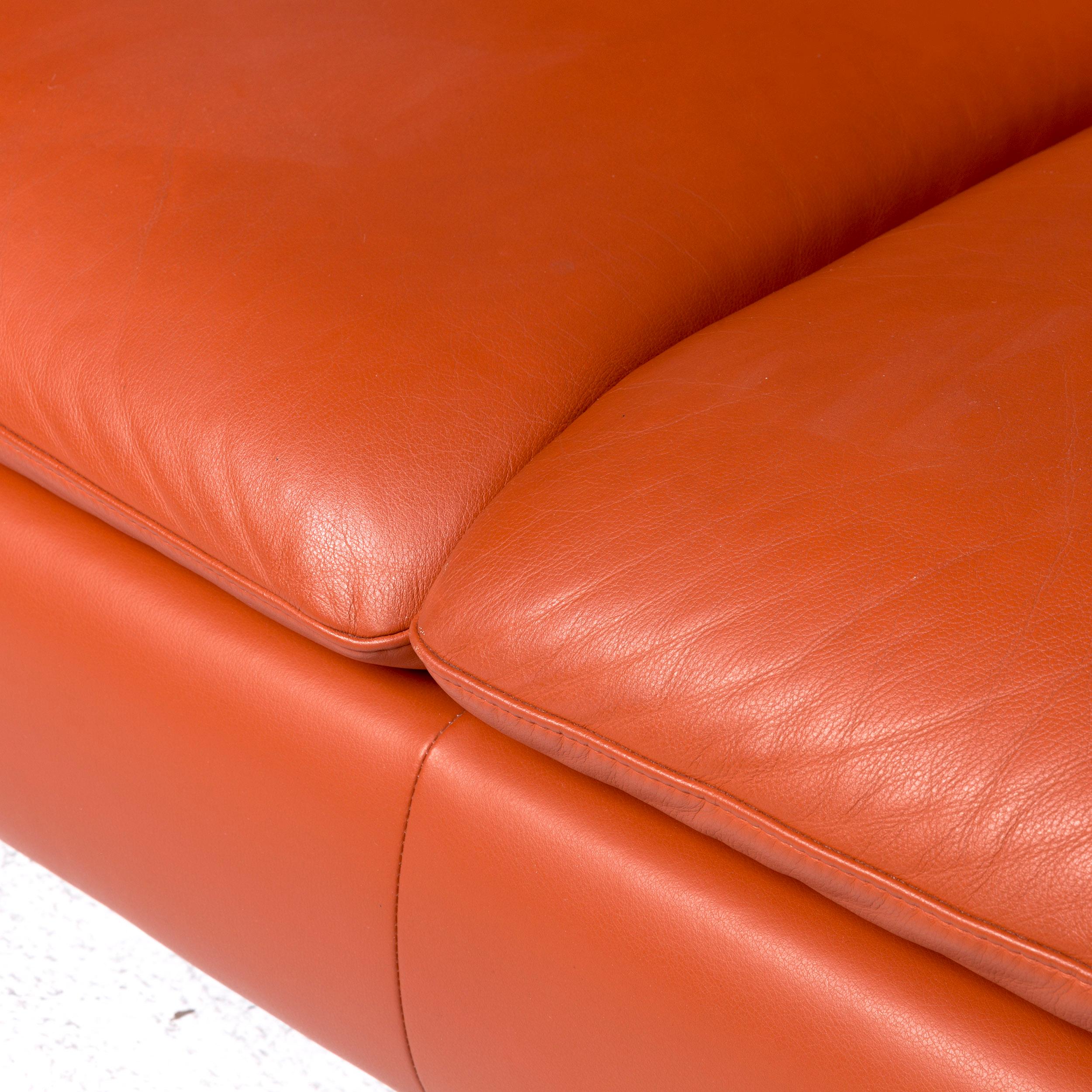 Contemporary Ewald Schillig Designer Leather Sofa Orange Two-Seat Couch For Sale