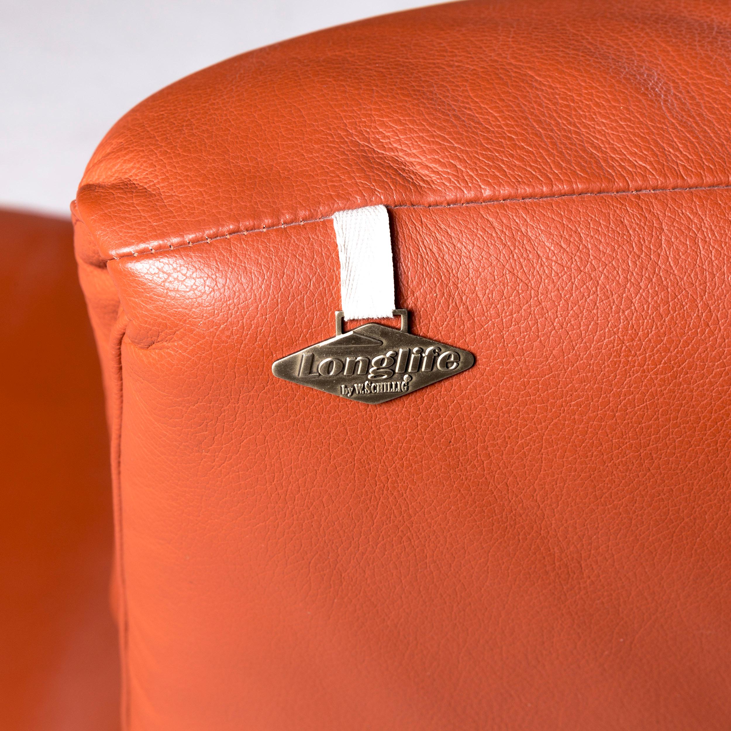 Ewald Schillig Designer Leather Sofa Orange Two-Seat Couch For Sale 2
