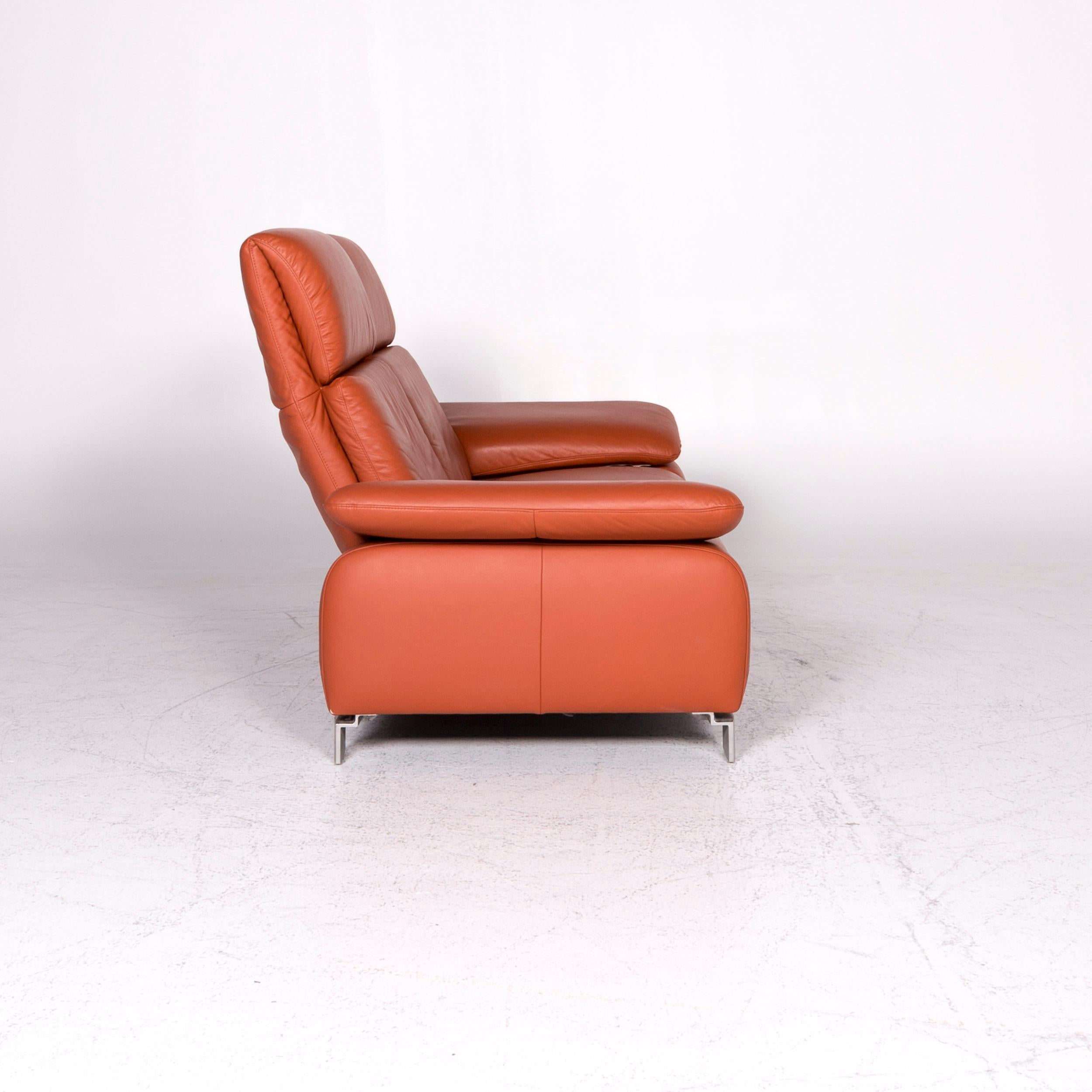 Ewald Schillig Designer Leather Sofa Orange Two-Seat Couch For Sale 3