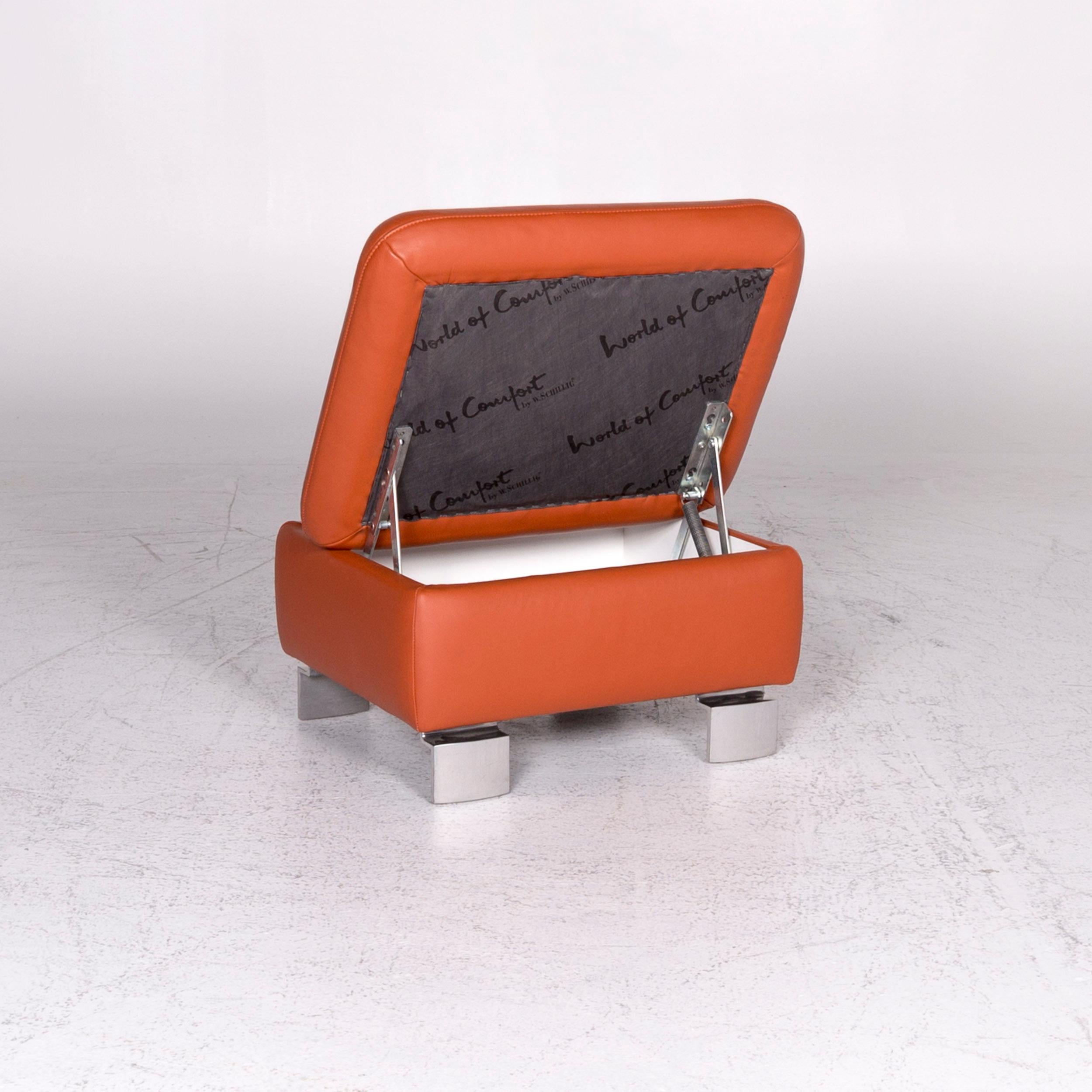 Ewald Schillig Designer Leather Stool Orange Function Storage Space 3