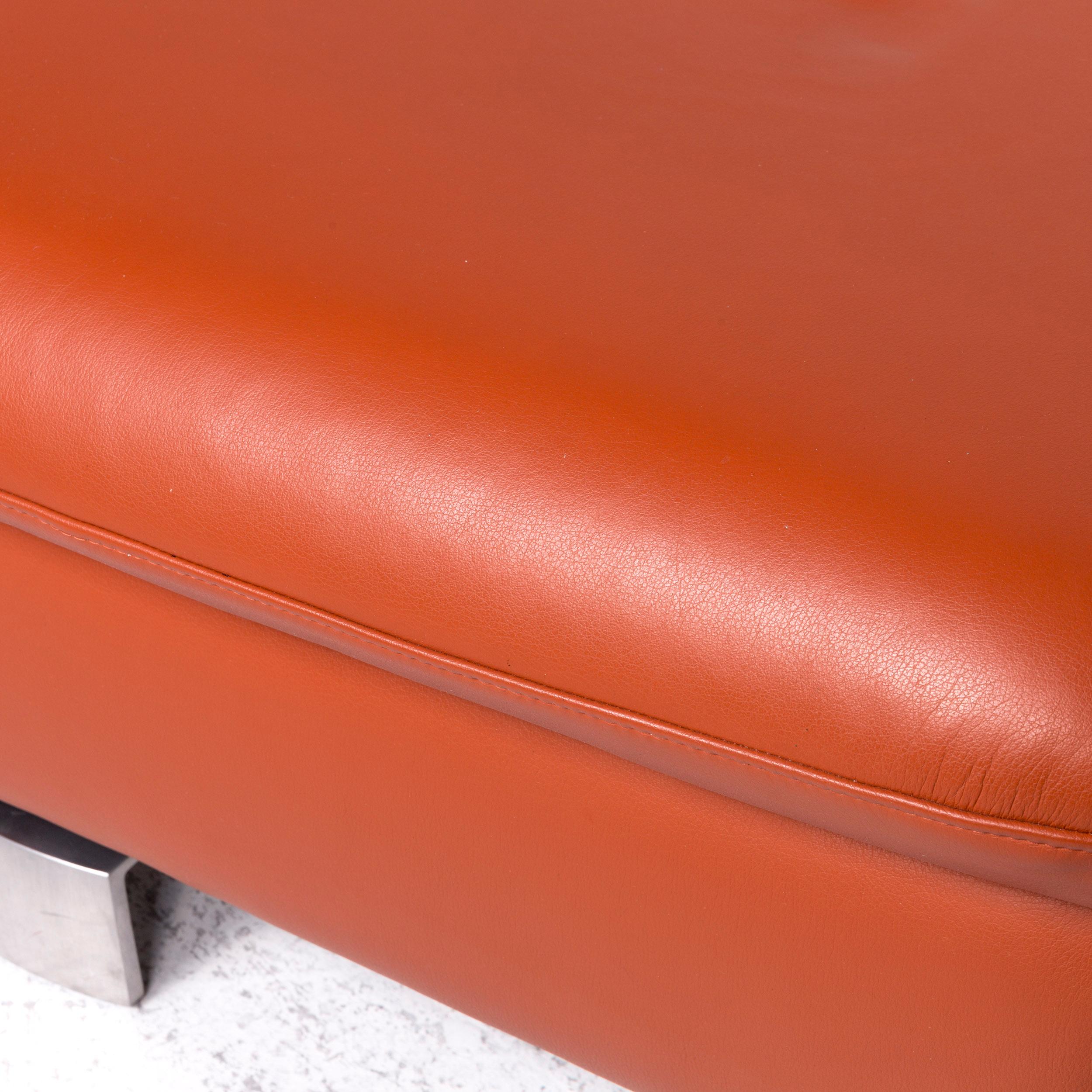 German Ewald Schillig Designer Leather Stool Orange Function Storage Space