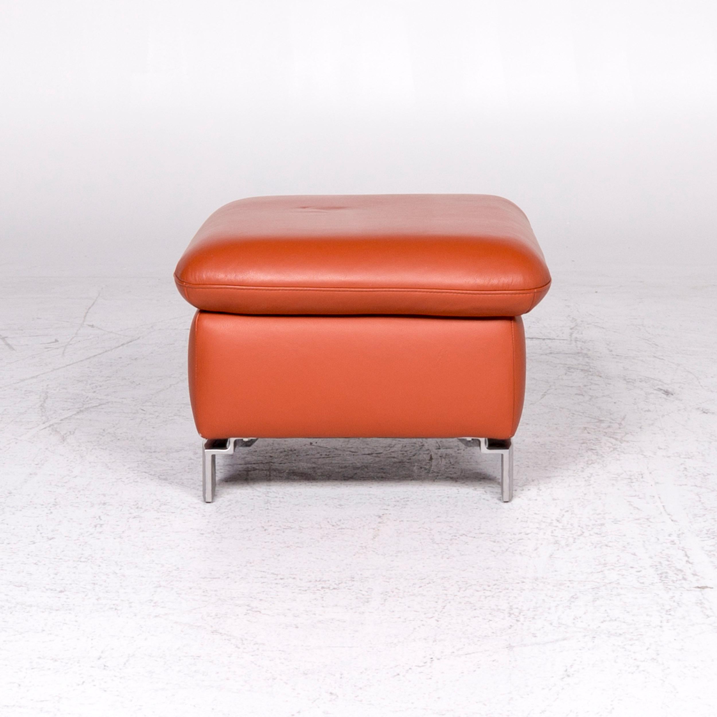 Contemporary Ewald Schillig Designer Leather Stool Orange Function Storage Space