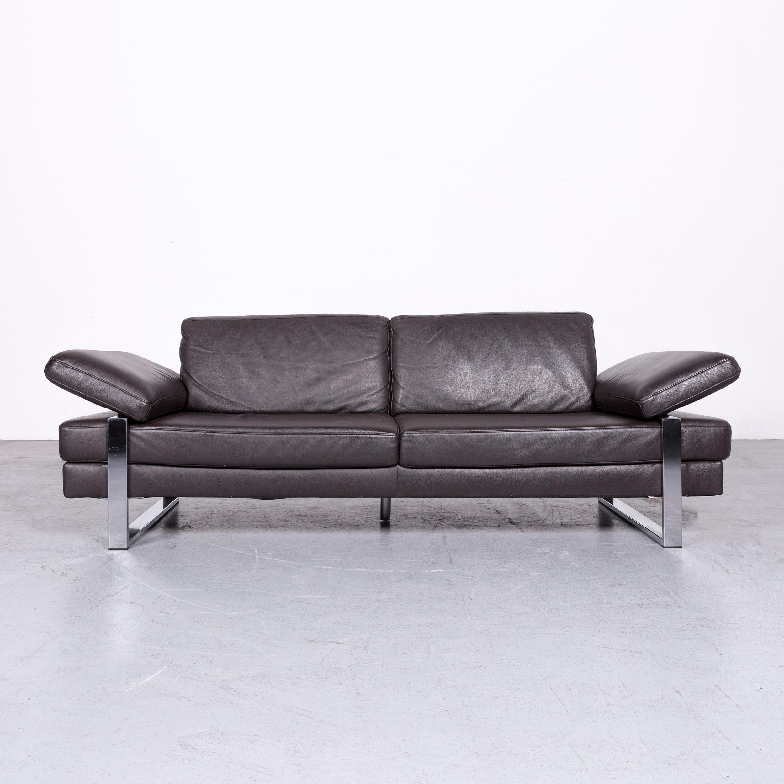 German Ewald Schillig Designer Sofa Brown Three-Seat Couch Leather