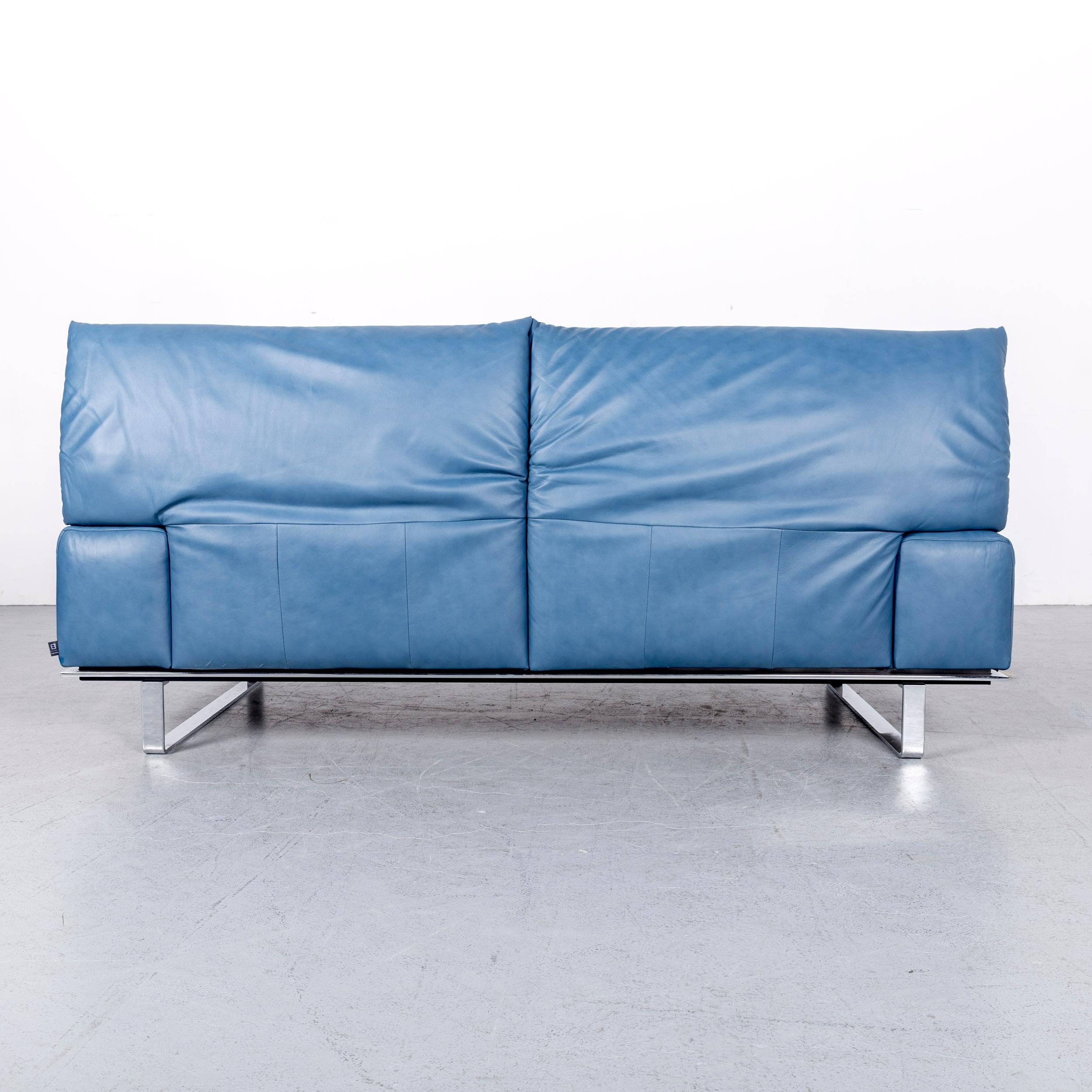 Ewald Schillig Designer Sofa Leather Blue Three-Seat Couch Modern 5