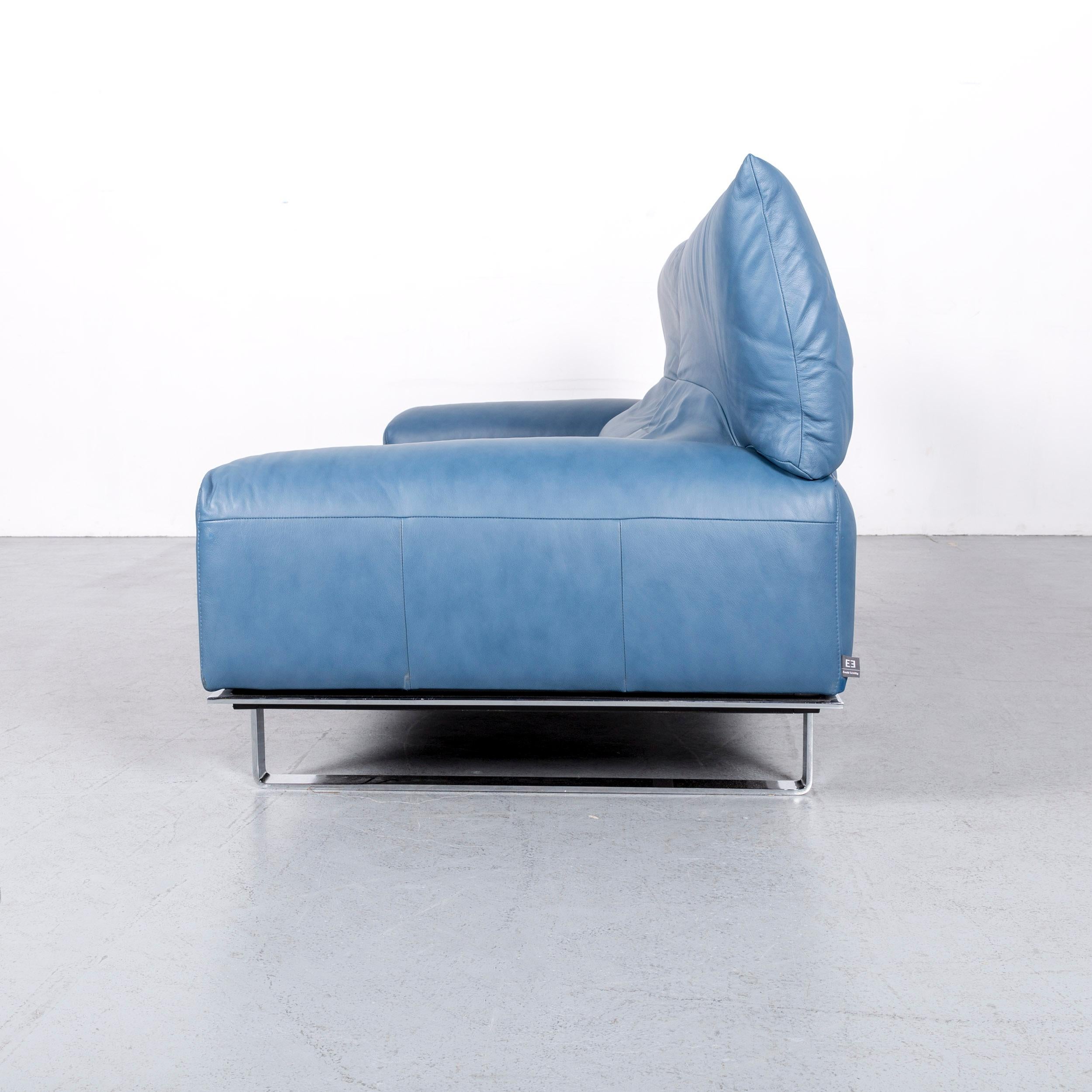 Ewald Schillig Designer Sofa Leather Blue Three-Seat Couch Modern 6