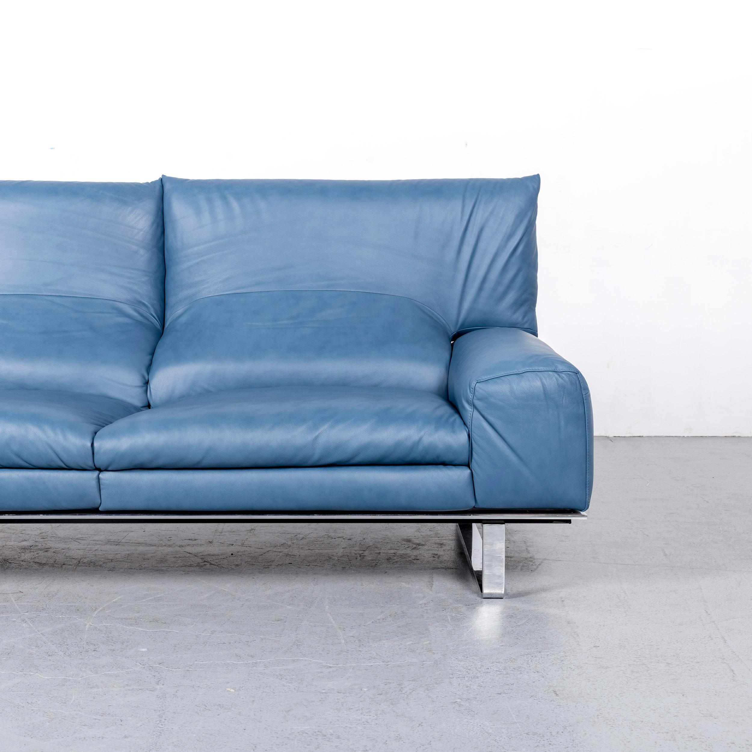 Contemporary Ewald Schillig Designer Sofa Leather Blue Three-Seat Couch Modern