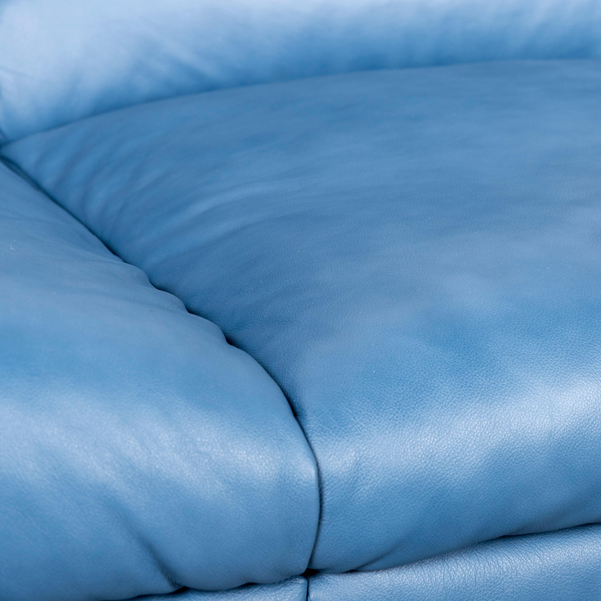 Ewald Schillig Designer Sofa Leather Blue Three-Seat Couch Modern 1