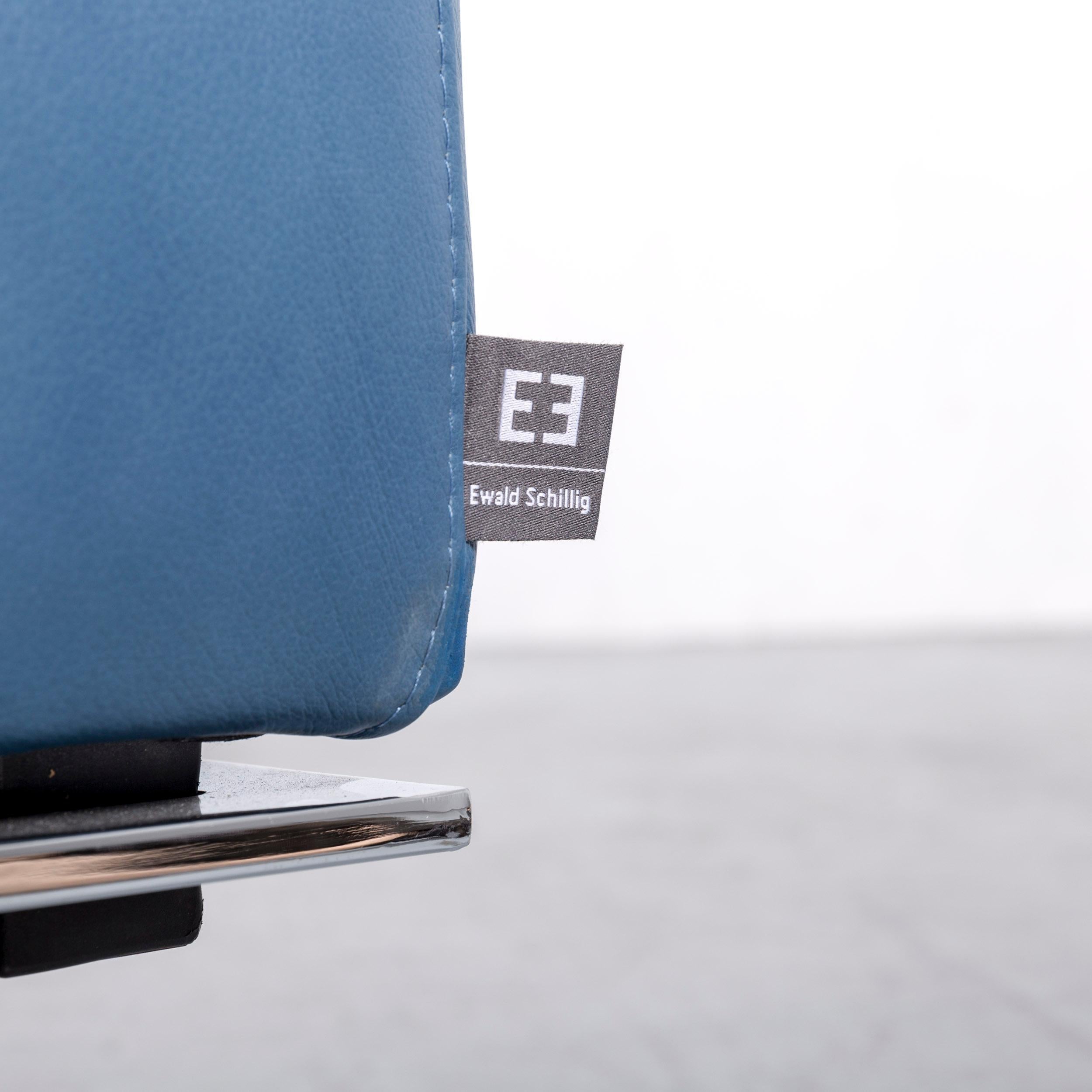 Ewald Schillig Designer Sofa Leather Blue Three-Seat Couch Modern 3
