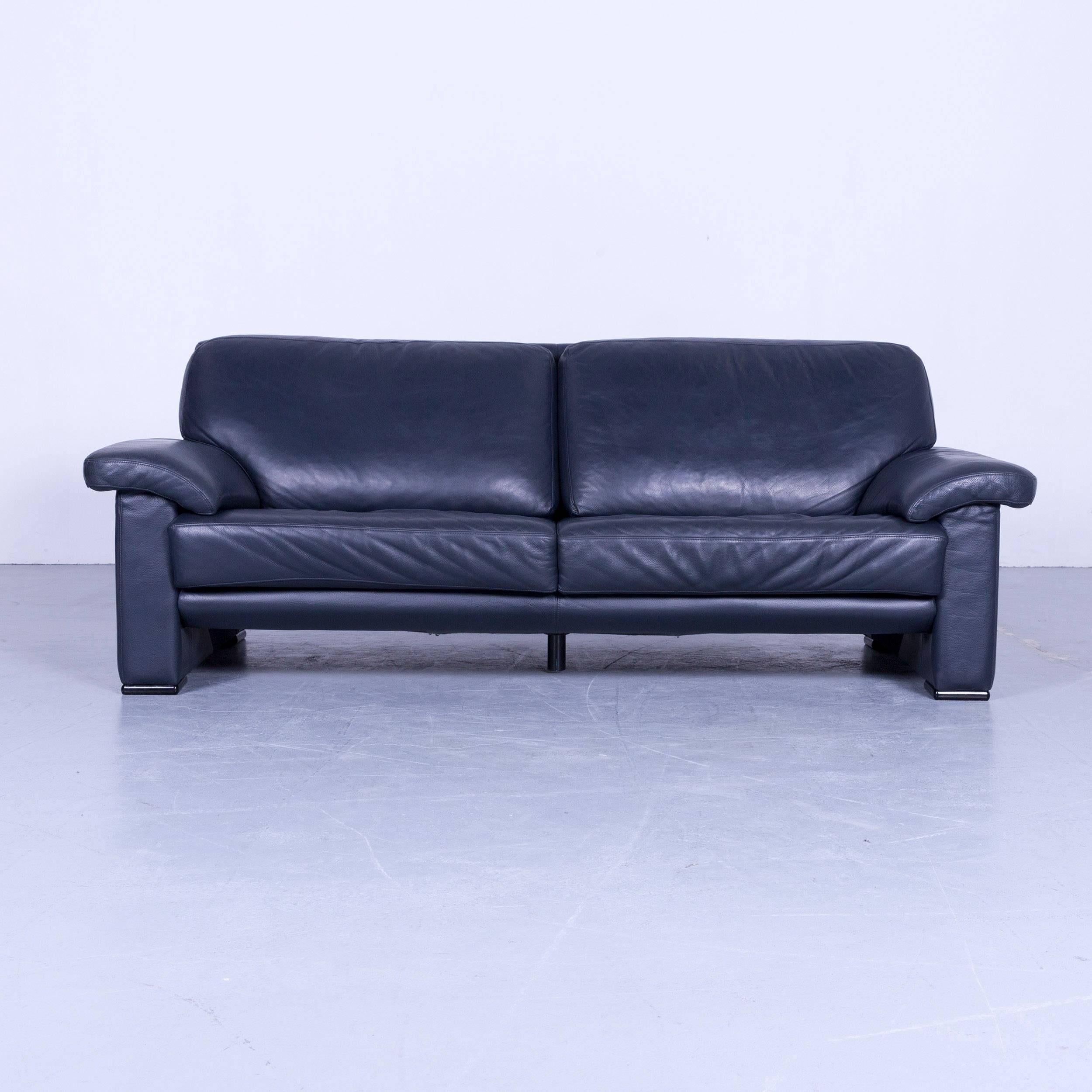 Ewald Schillig designer sofa set blue leather, in a minimalistic and modern design, made for pure comfort and style.