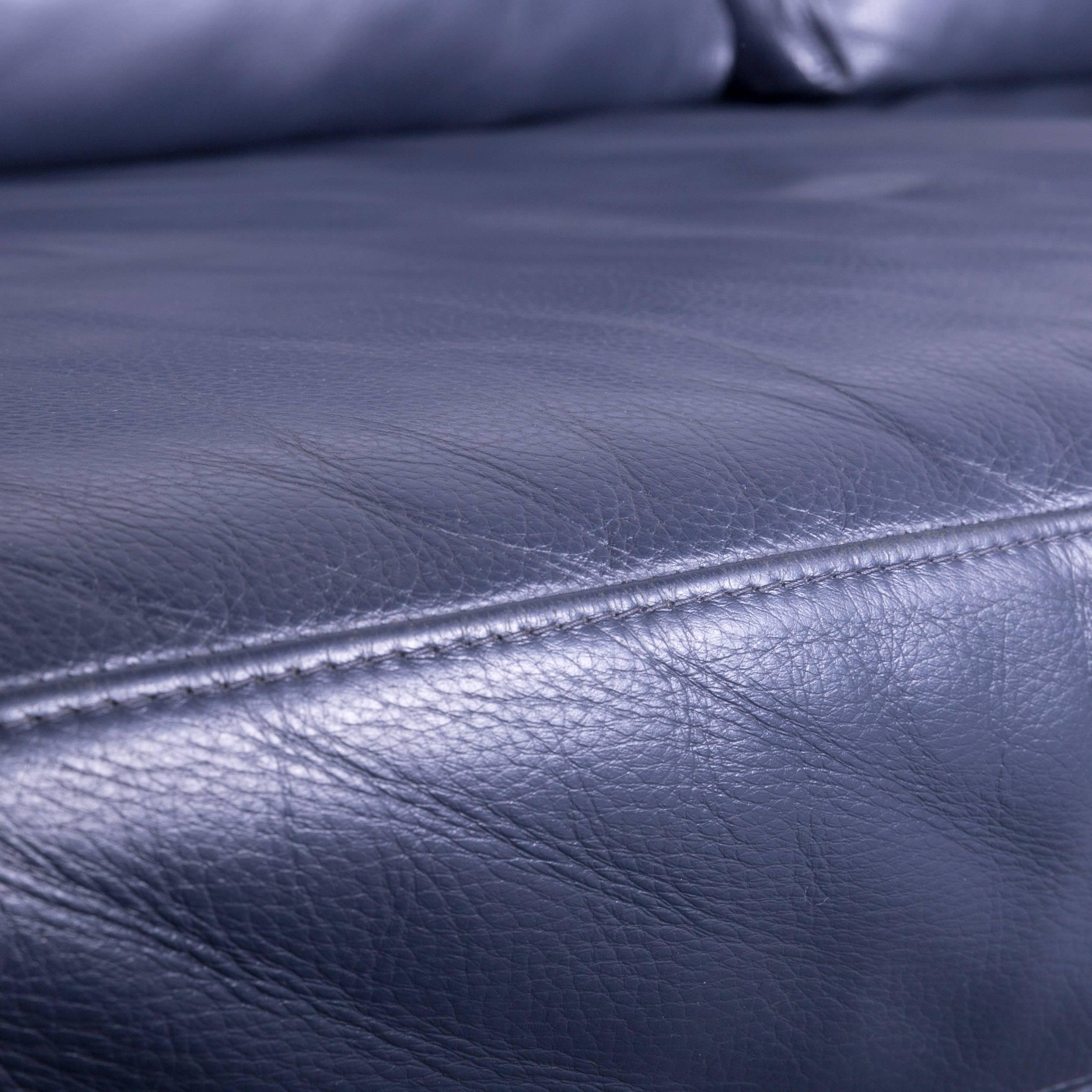 Ewald Schillig Designer Sofa Set Blue Leather Couch In Good Condition In Cologne, DE