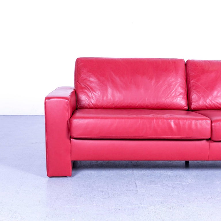 Ewald Schillig Designer Three Seat Sofa Red Leather Couch At 1stdibs German Ewald Schillig Designer Three Seat Sofa Red Leather Couch For