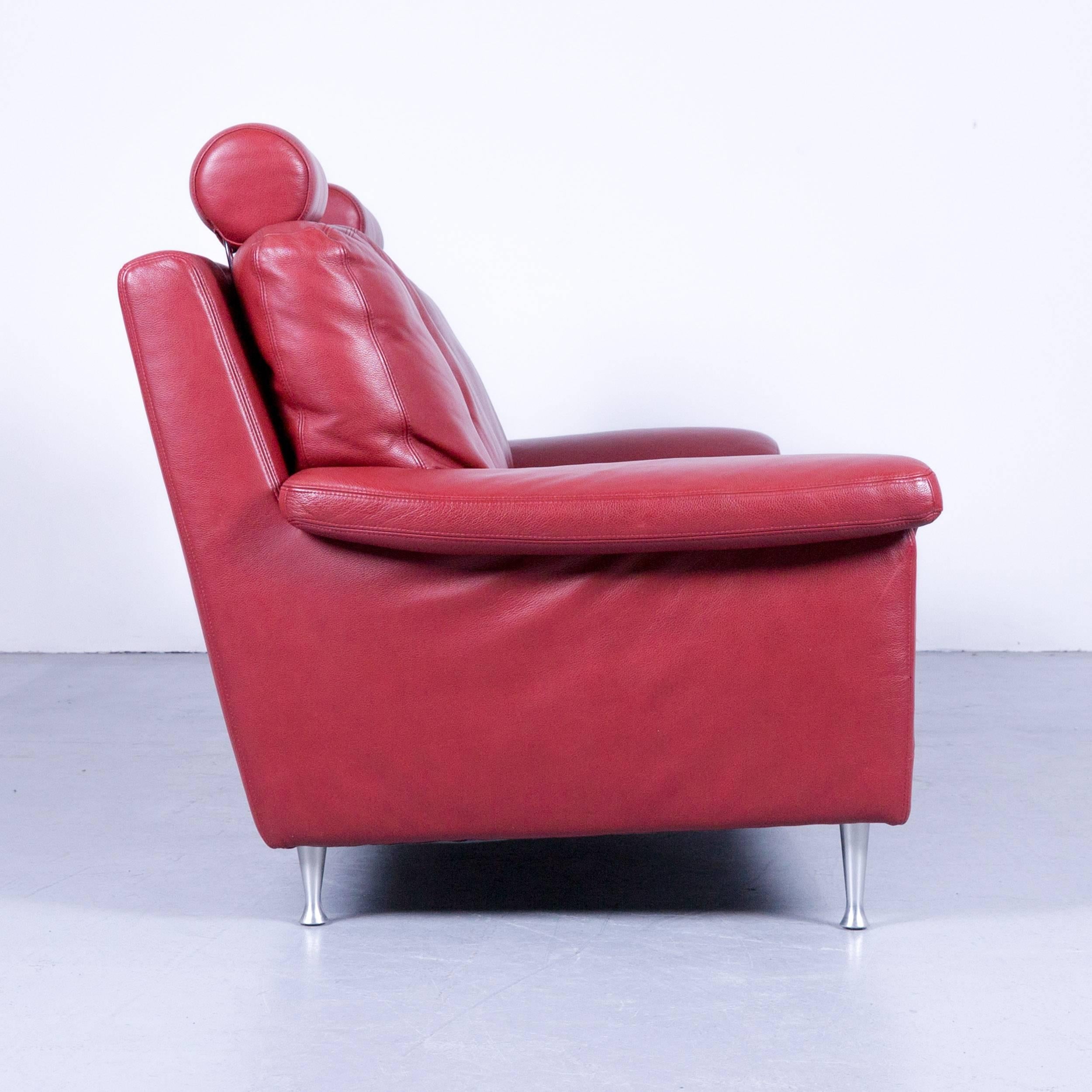 Ewald Schillig Designer Three-Seat Sofa with Red Leather Couch 3